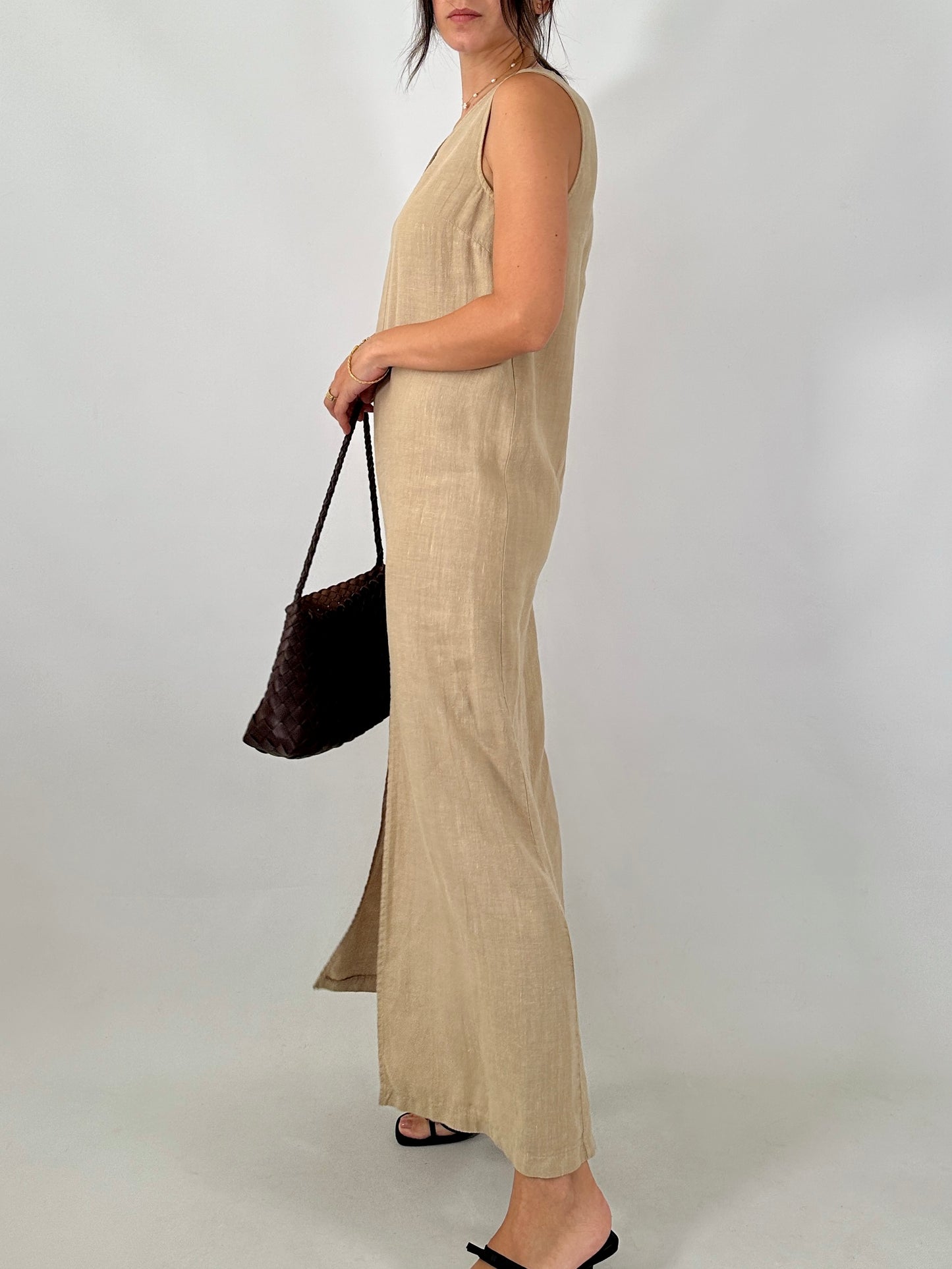 Pure linen split dress