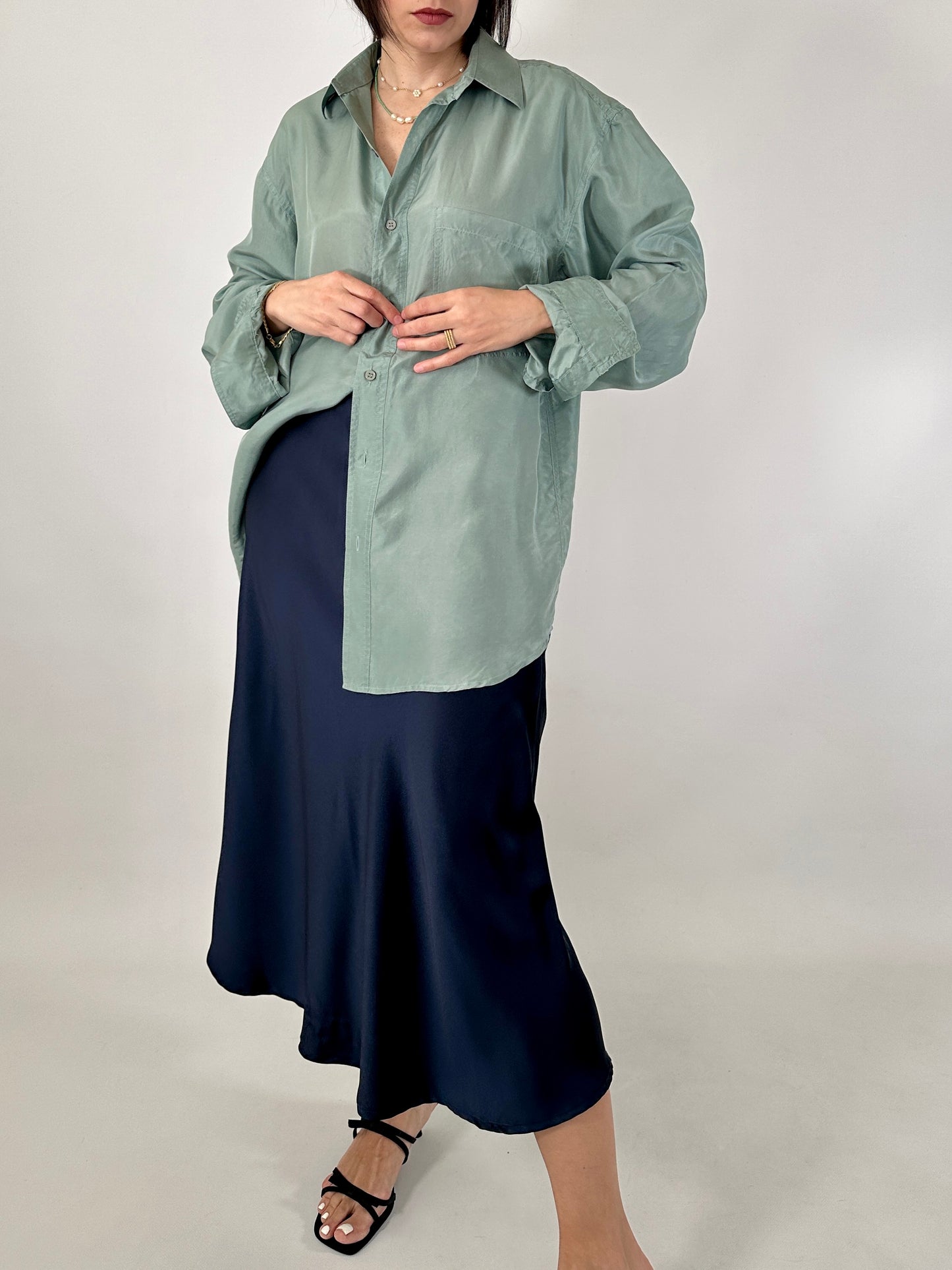 Pure silk aquamarine shirt