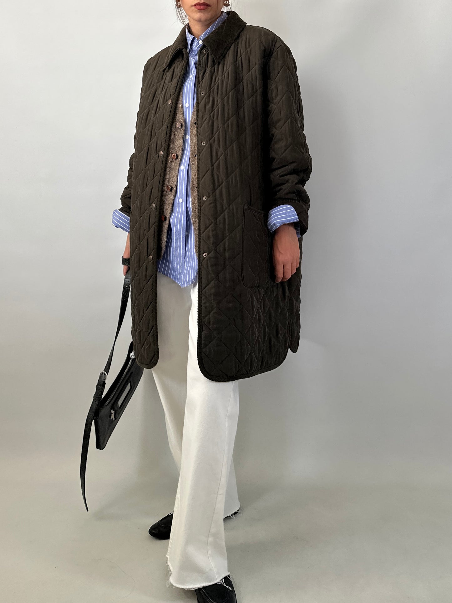 Silk long quilted jacket