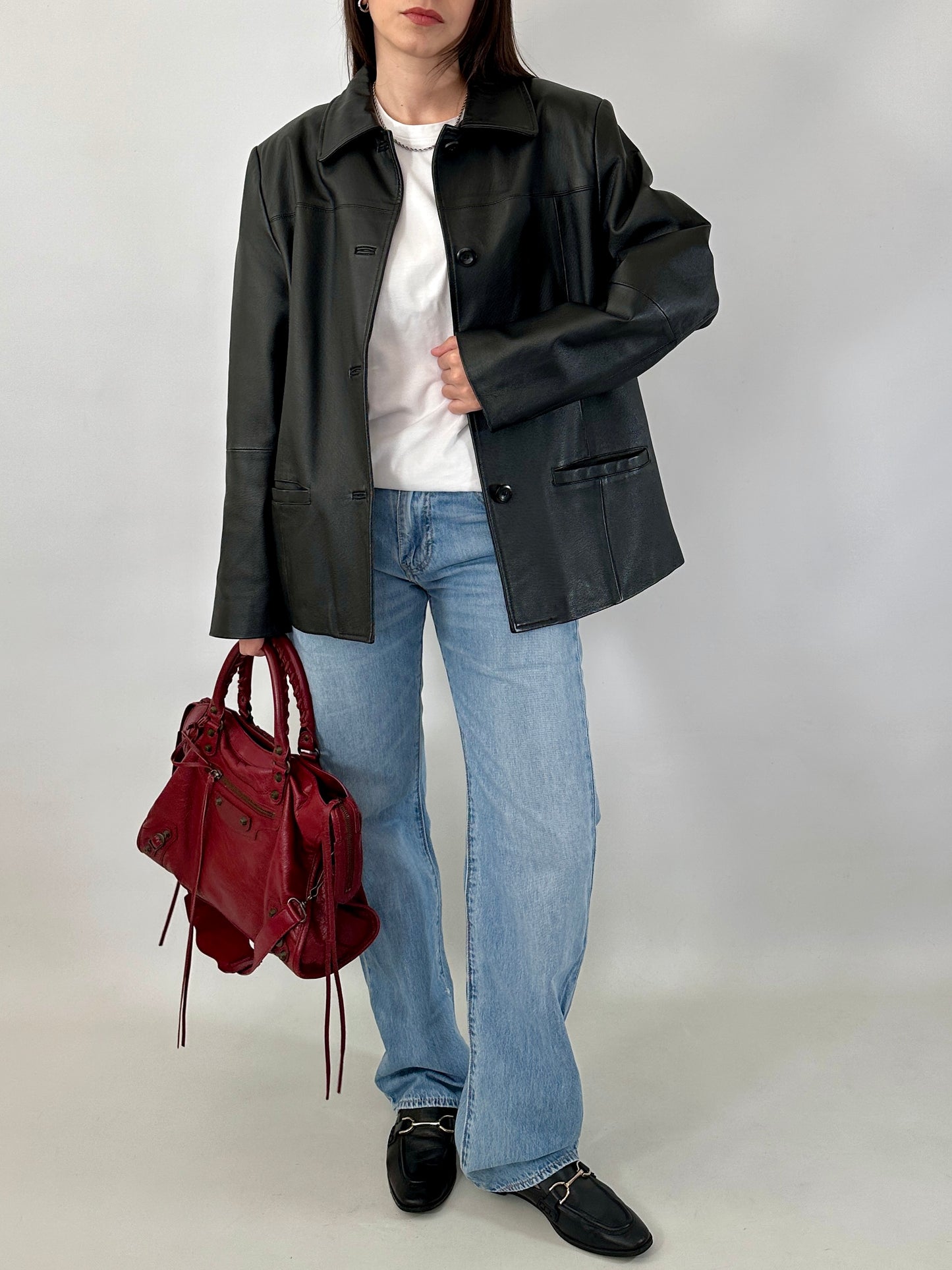 Vintage genuine leather boxy jacket