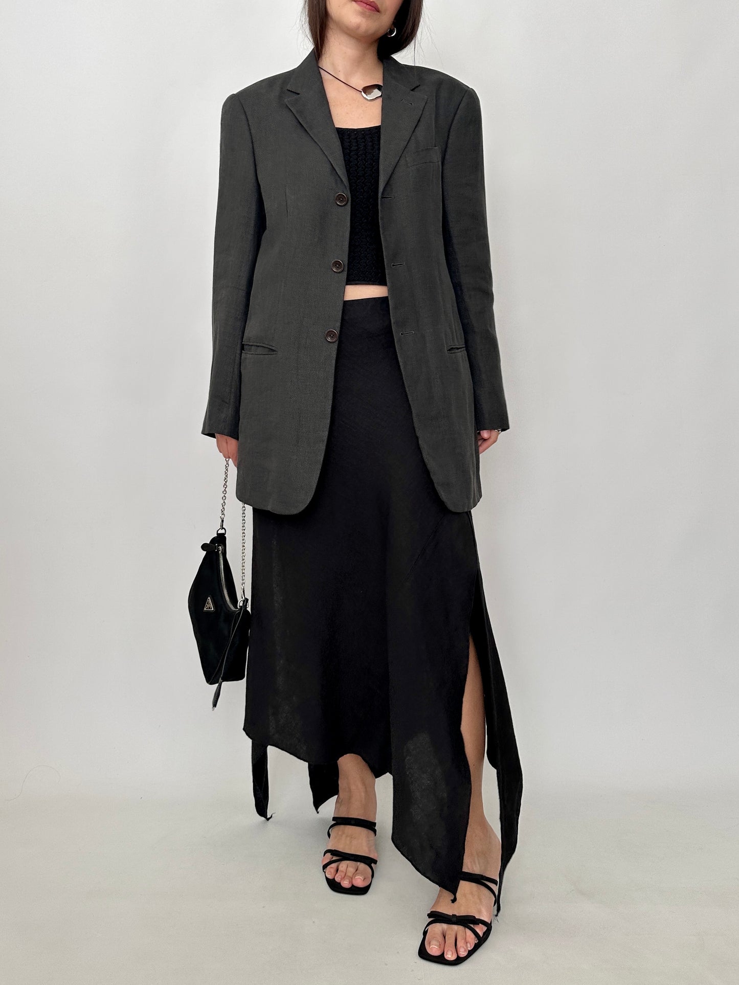 Asymmetric Linen Midi Skirt