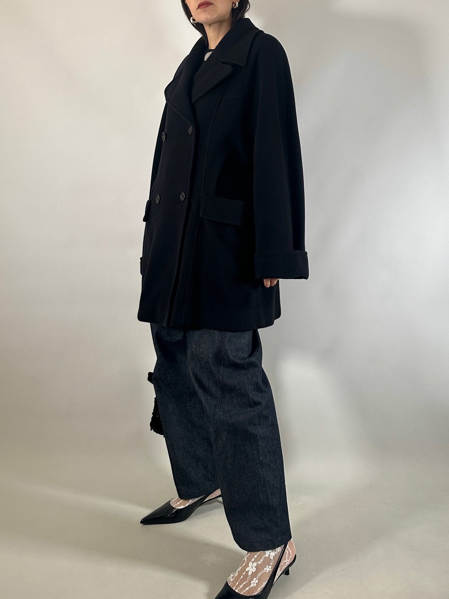 Vintage Black Cashmere Blend Peacoat