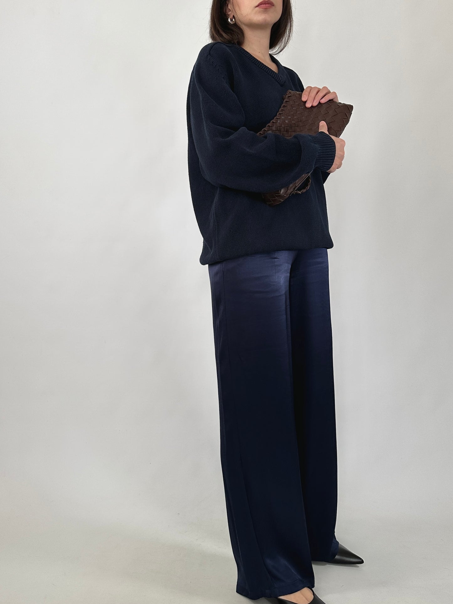 Navy Cotton V-Neck Sweater
