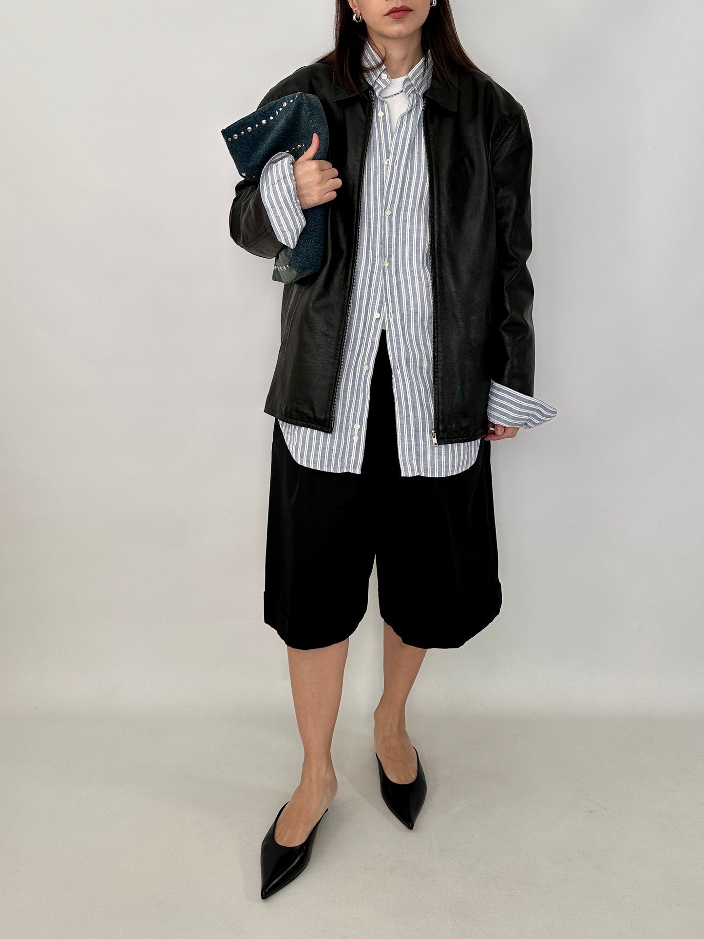 Relaxed fit leather zipped jacket