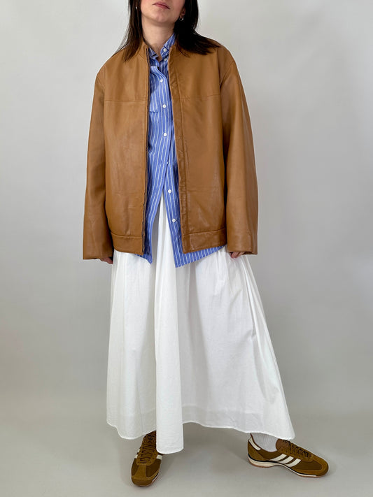 Biscuit oversized leather jacket