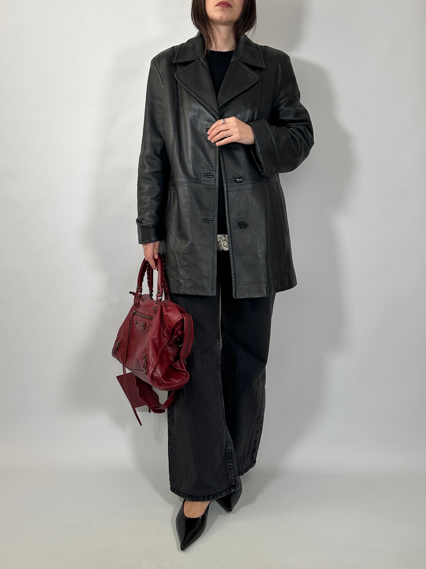 Soft Leather Nappa Coat with Whipstitch Details