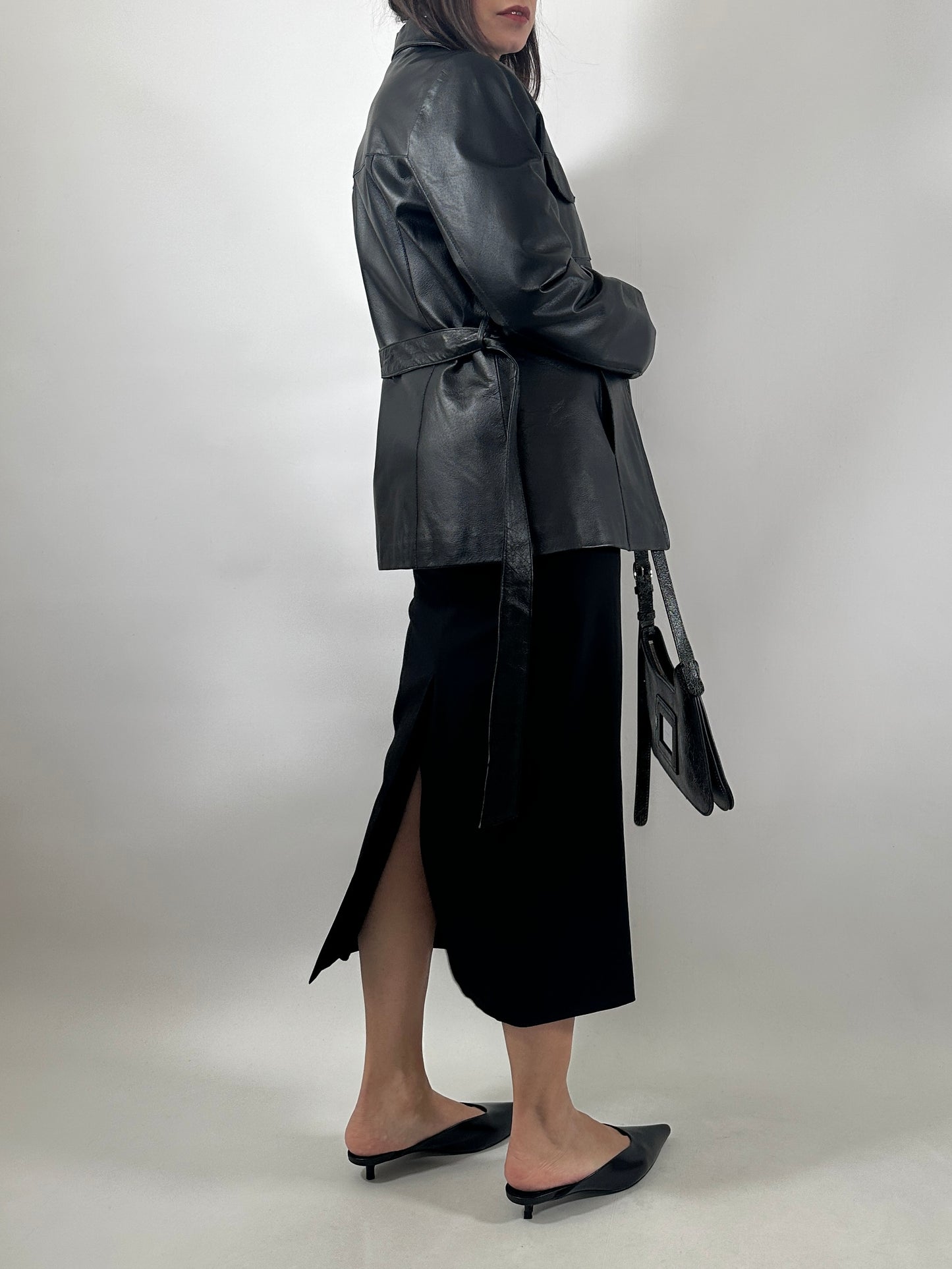 Vintage Leather Belted Jacket