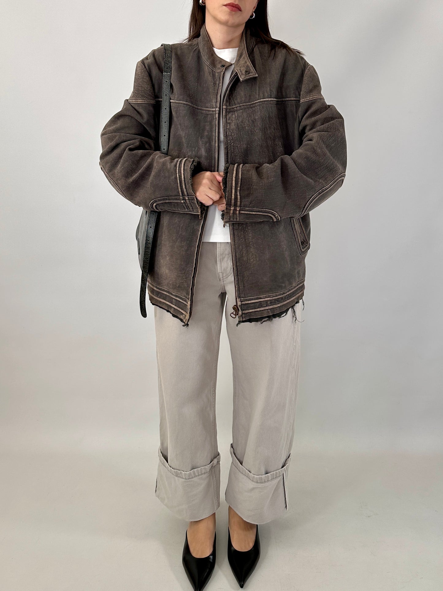 Boss distressed leather racer jacket