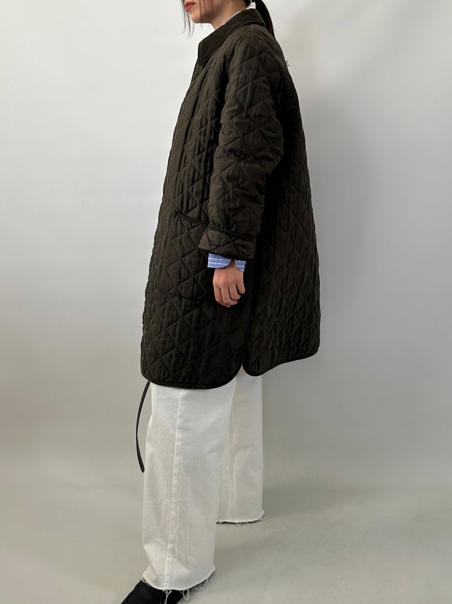 Silk long quilted jacket