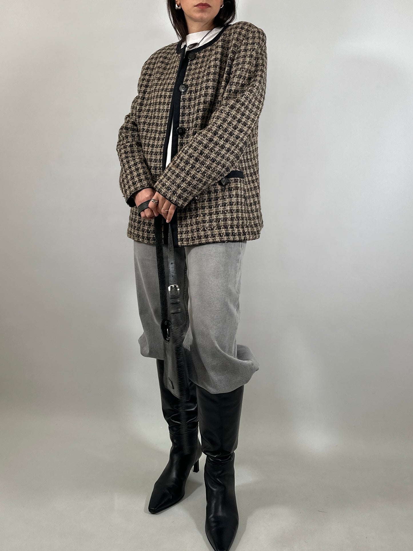 Vintage Collarless Tweed Jacket