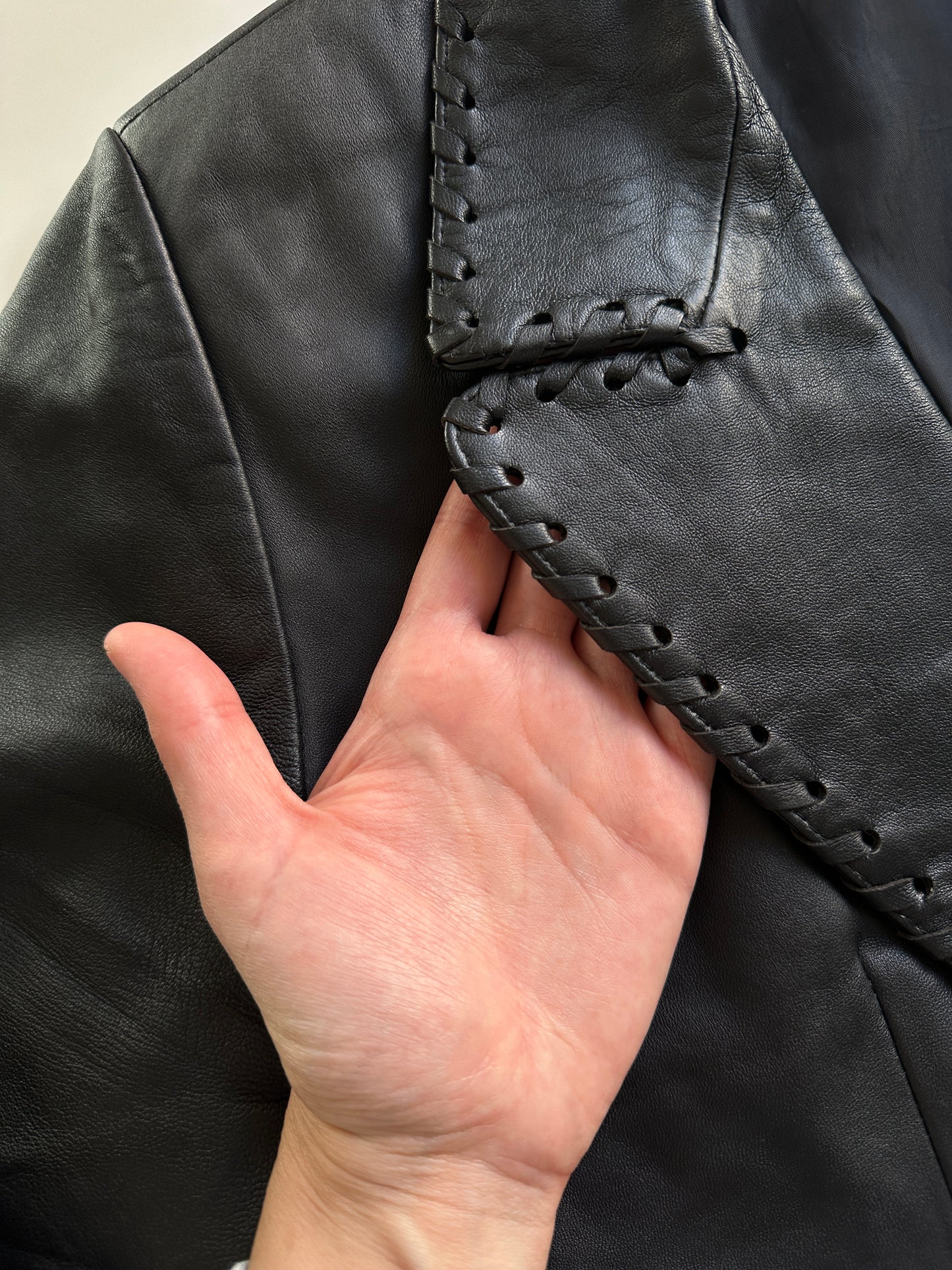 Vintage Stitched Slim Leather Blazer