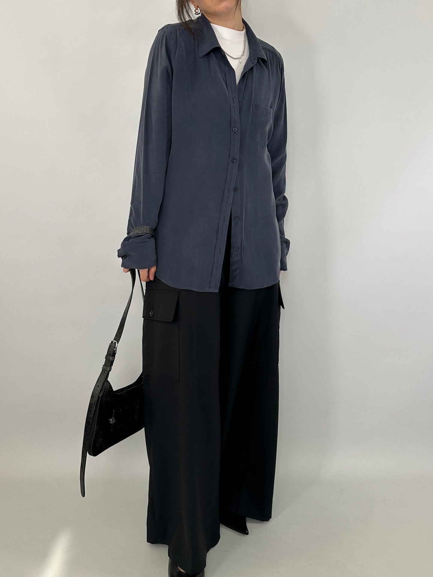 Essential washed silk blue shirt