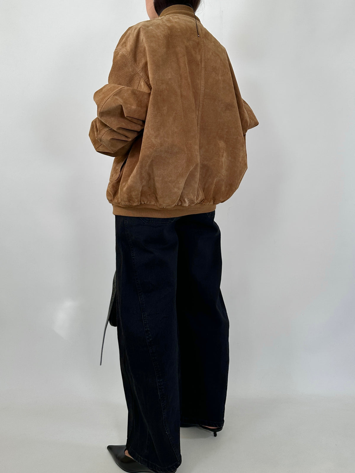 Cognac Suede Bomber Jacket