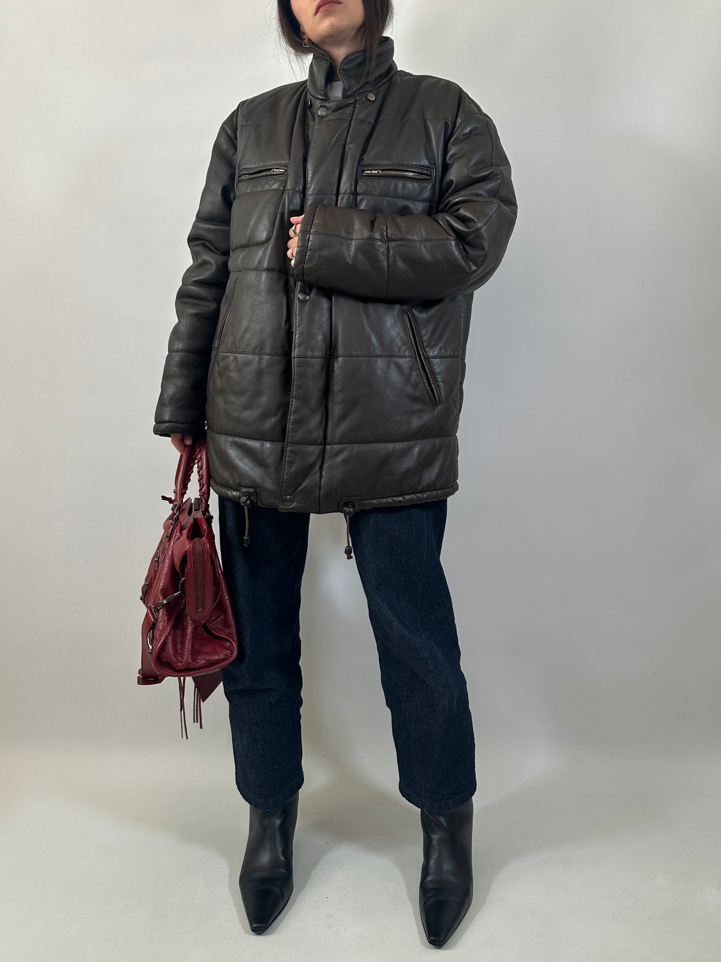 Dark Brown Quilted Leather Jacket