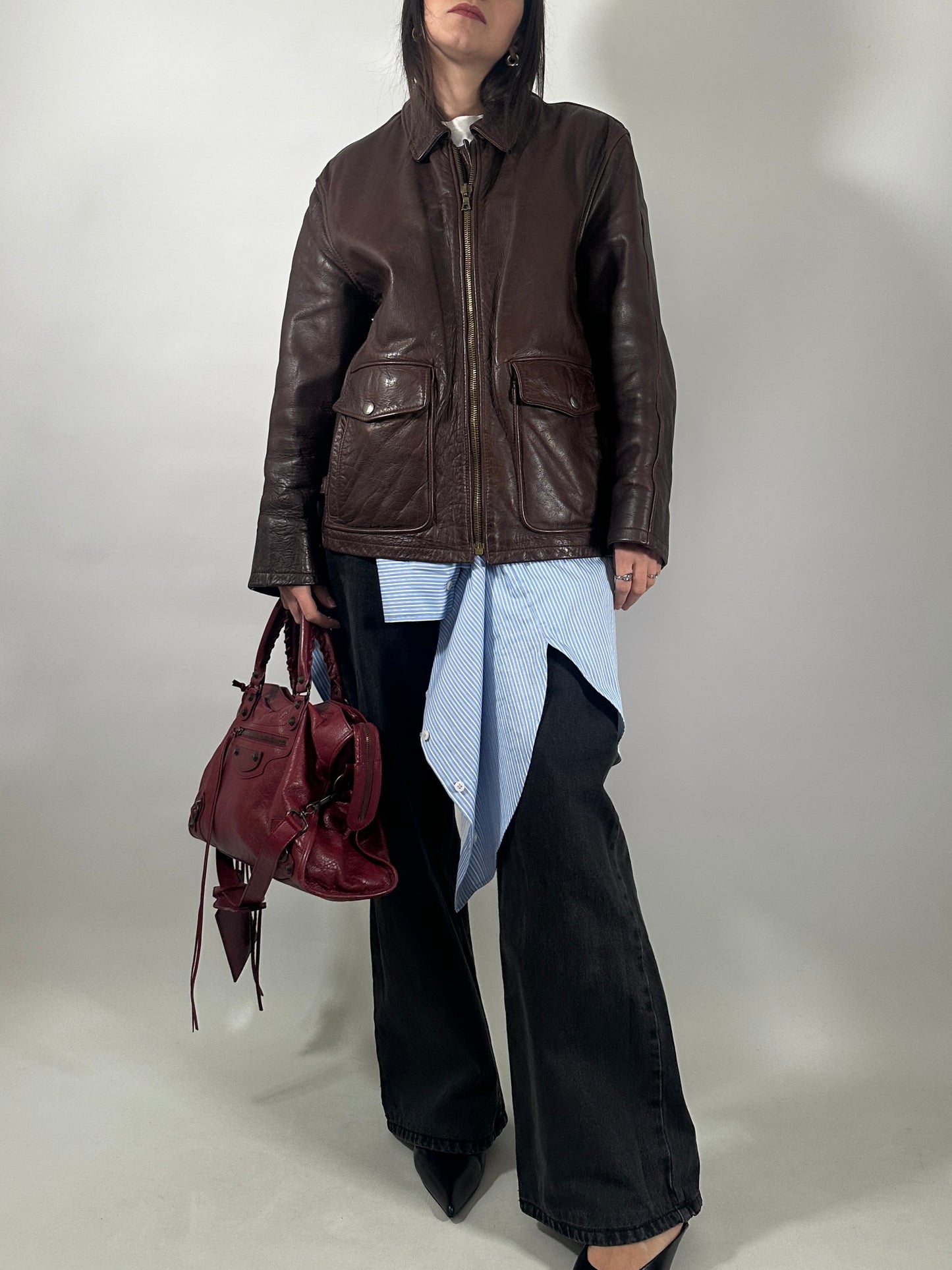 Vintage Leather Jacket with Removable Vest