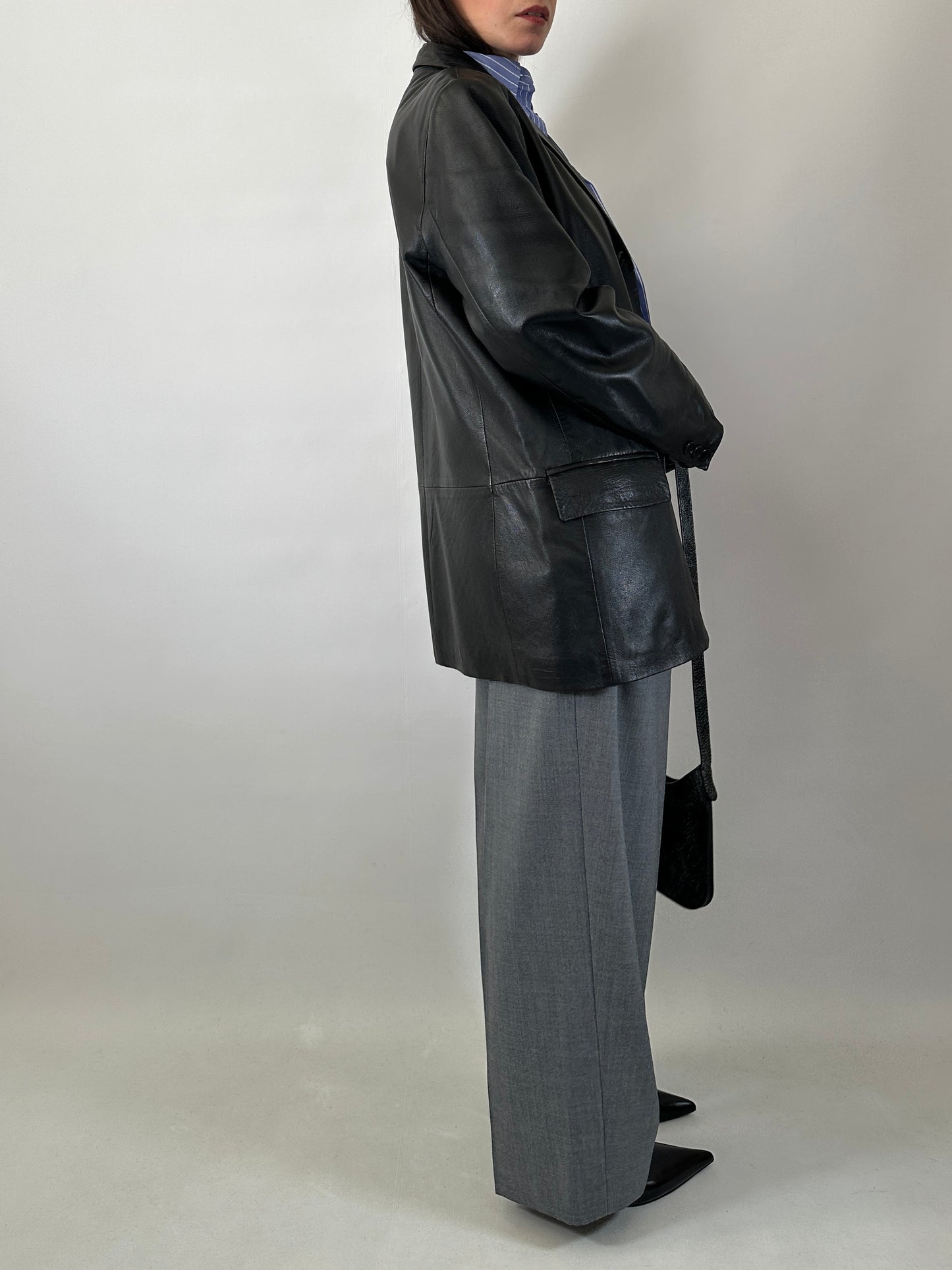 Genuine leather black blazer