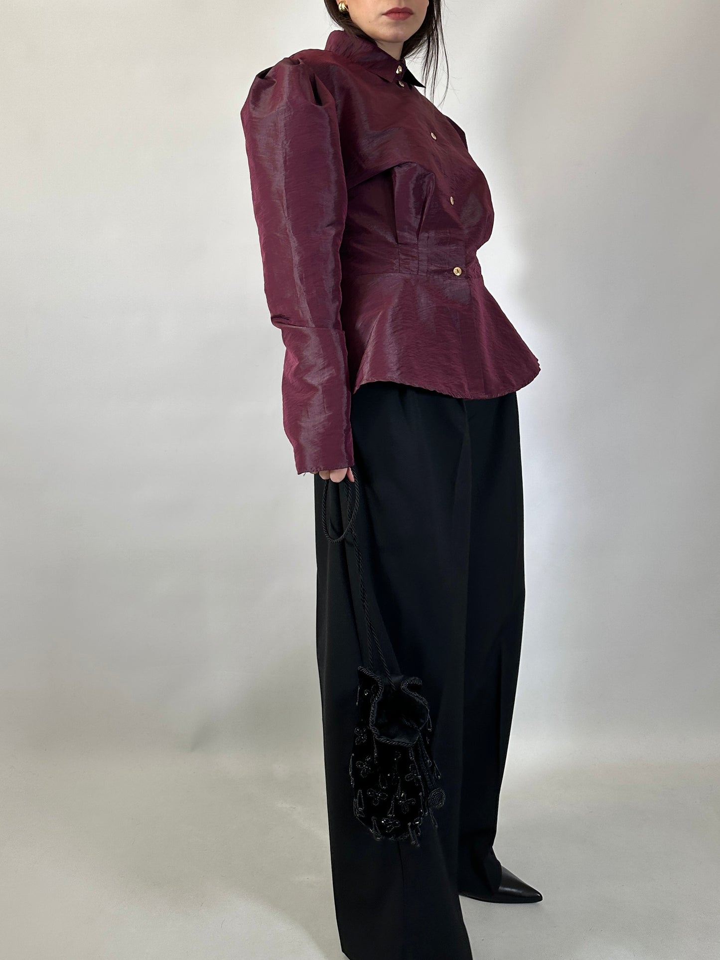 Vintage Burgundy Puff Sleeve Shirt