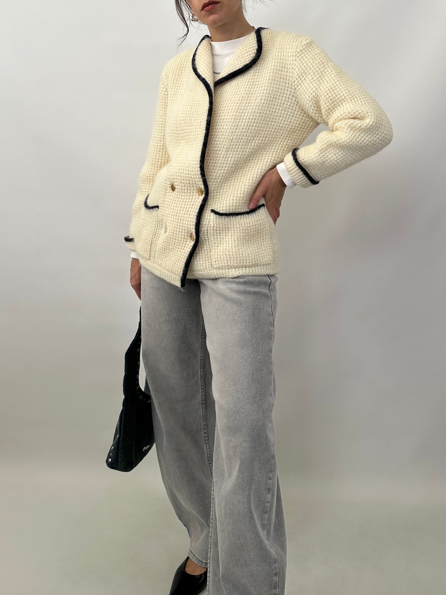 Double-breasted knitted jacket