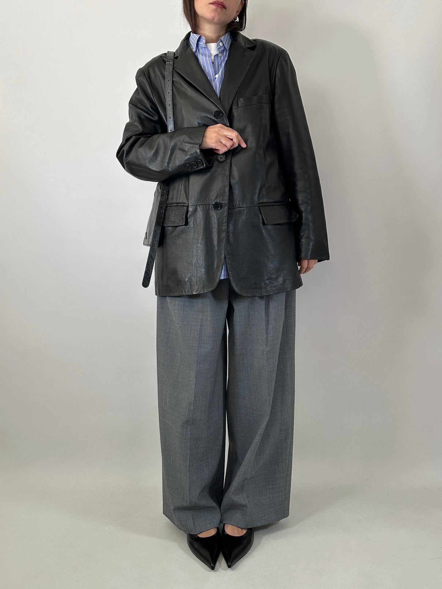 Genuine leather black blazer