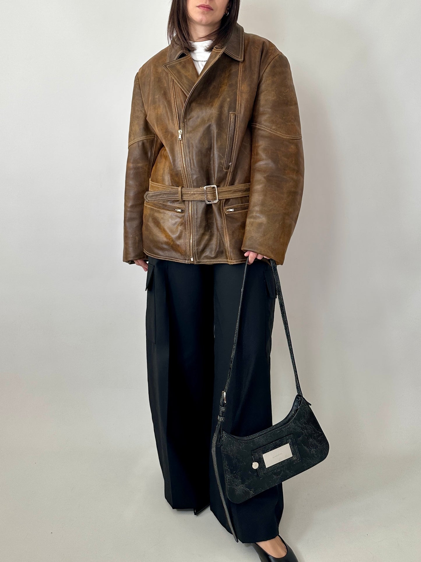 Biker jacket in real distressed leather