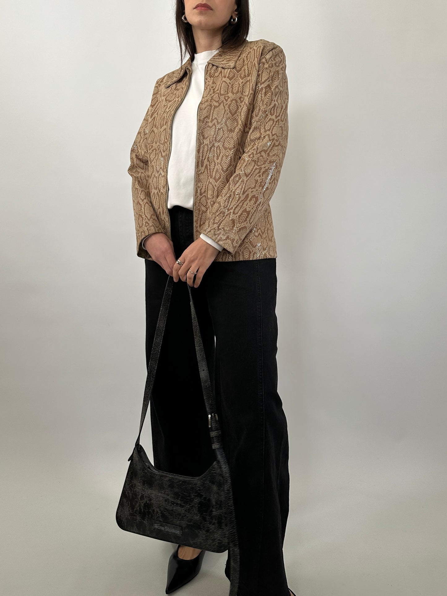 Vintage Snake Print Leather Jacket