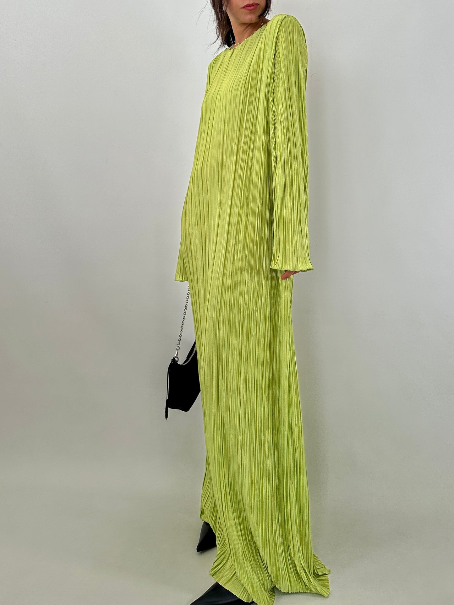Lime green maxi pleated dress