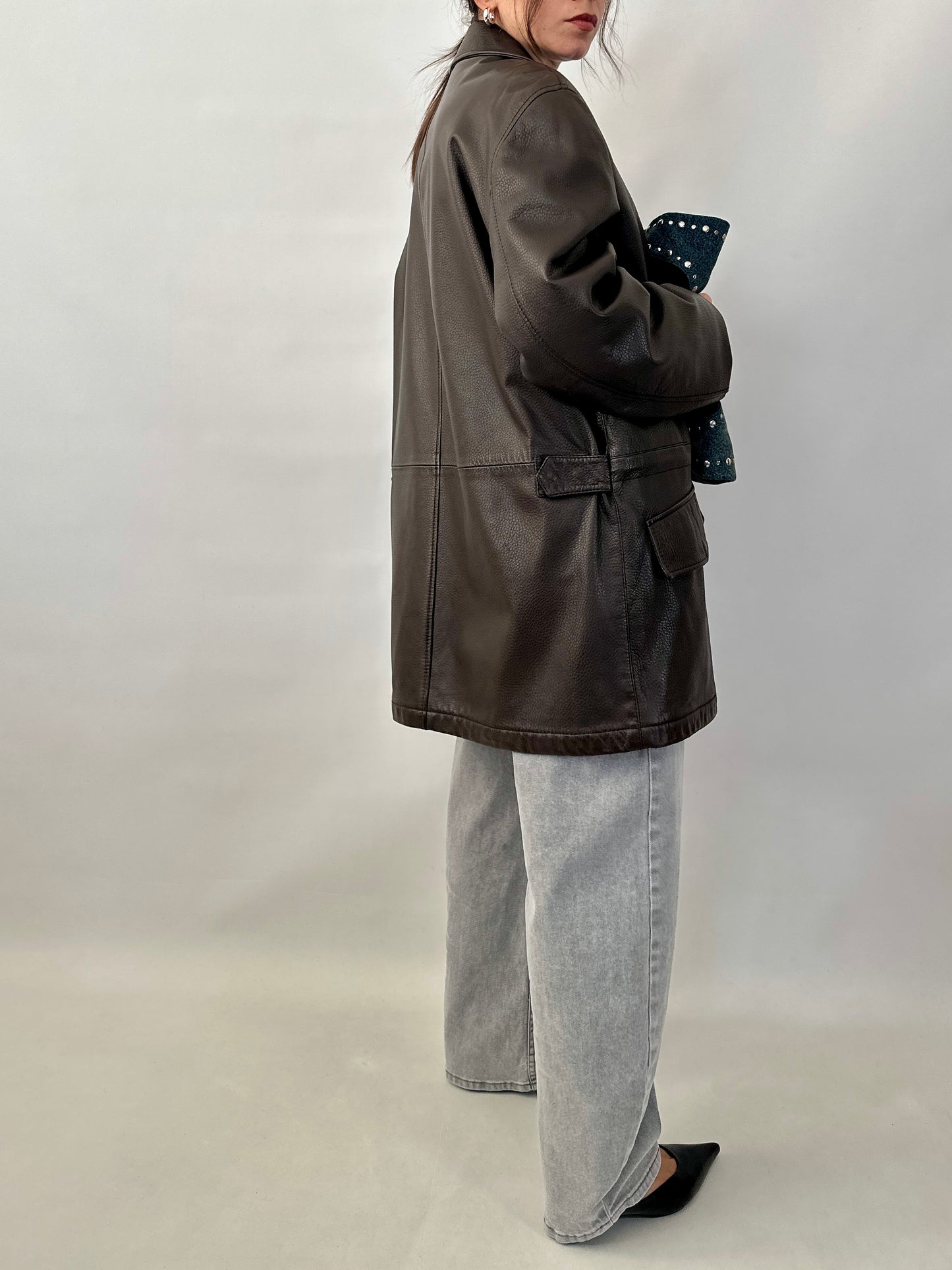 Grained lamb leather brown coat