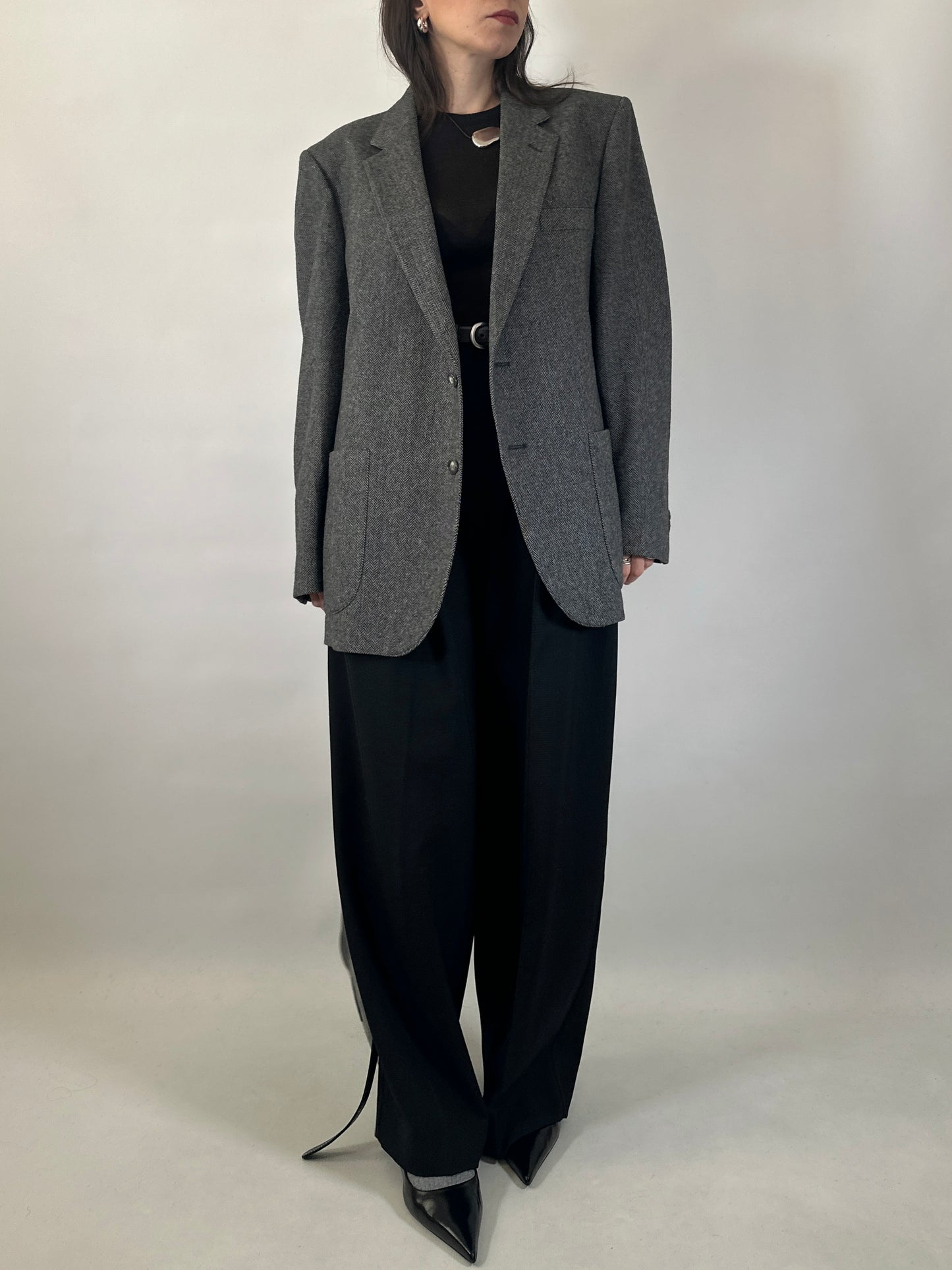 Vintage Herringbone Cashmere Blend Blazer