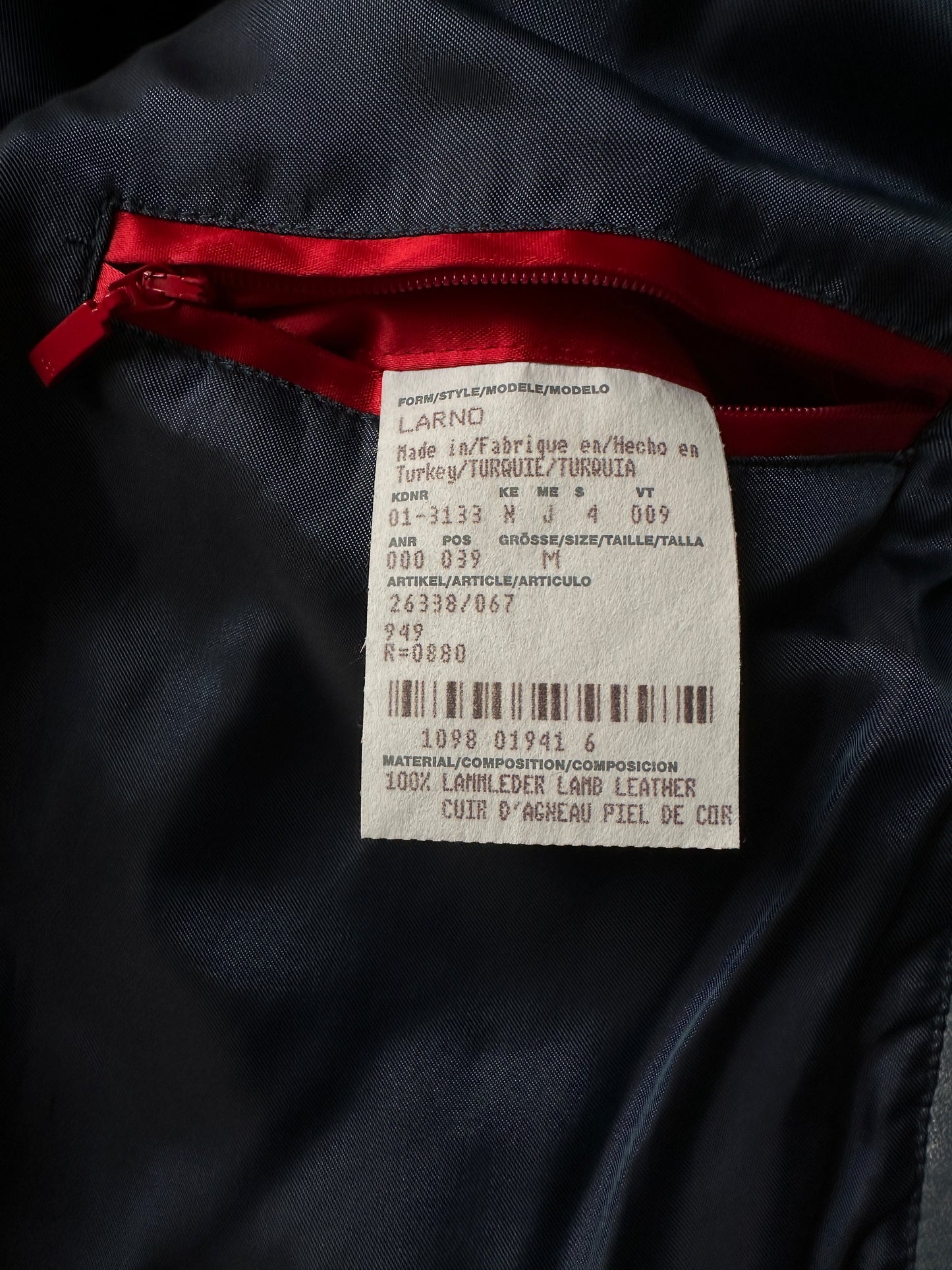 Hugo Boss bomber in distressed sky blue lamb leather