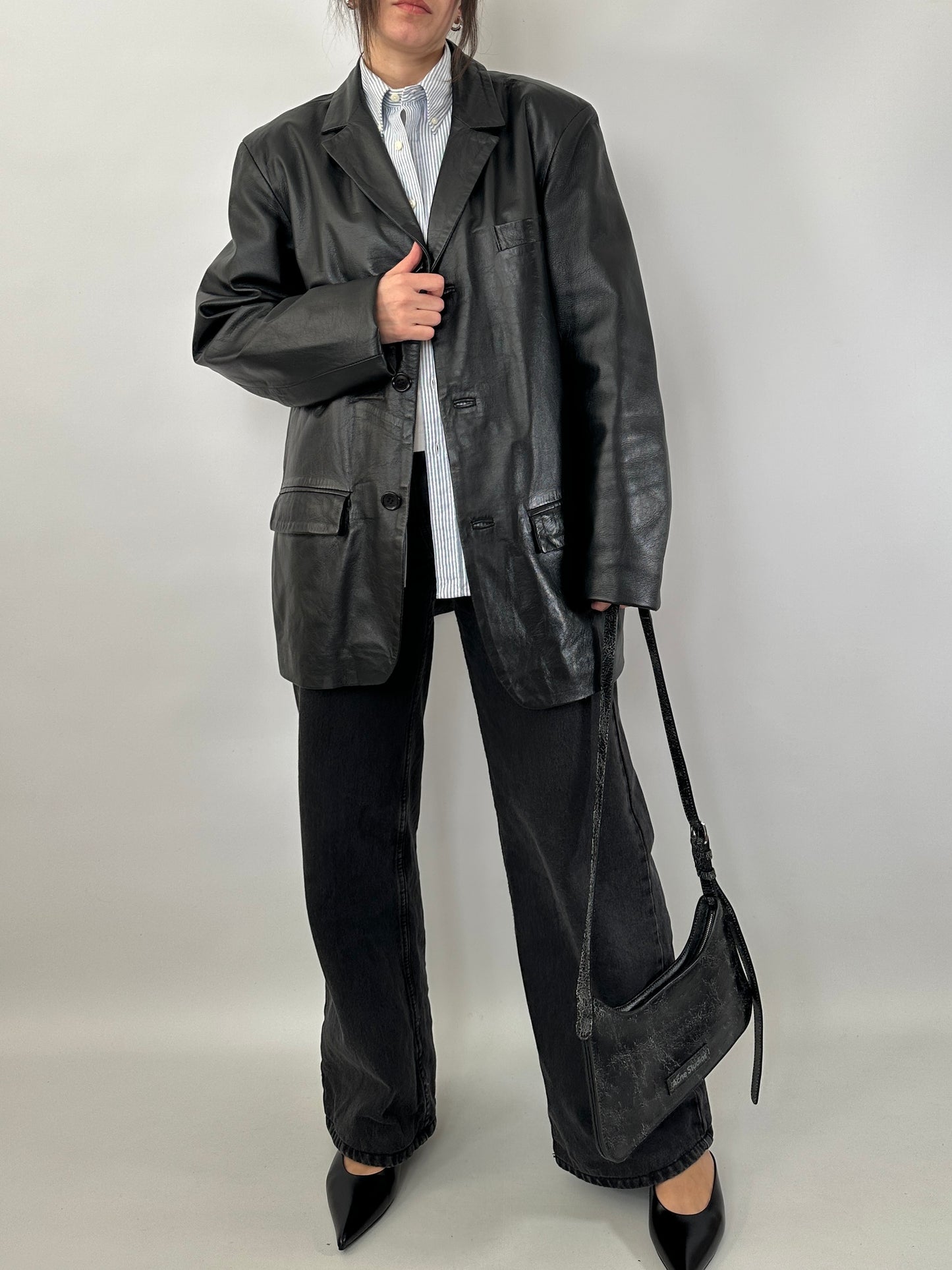 Genuine leather oversize blazer