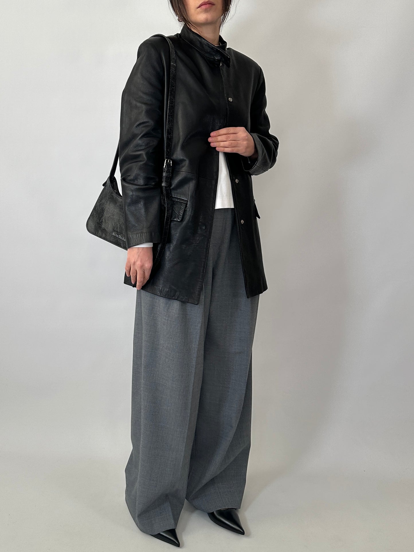 Minimal 90s genuine leather jacket