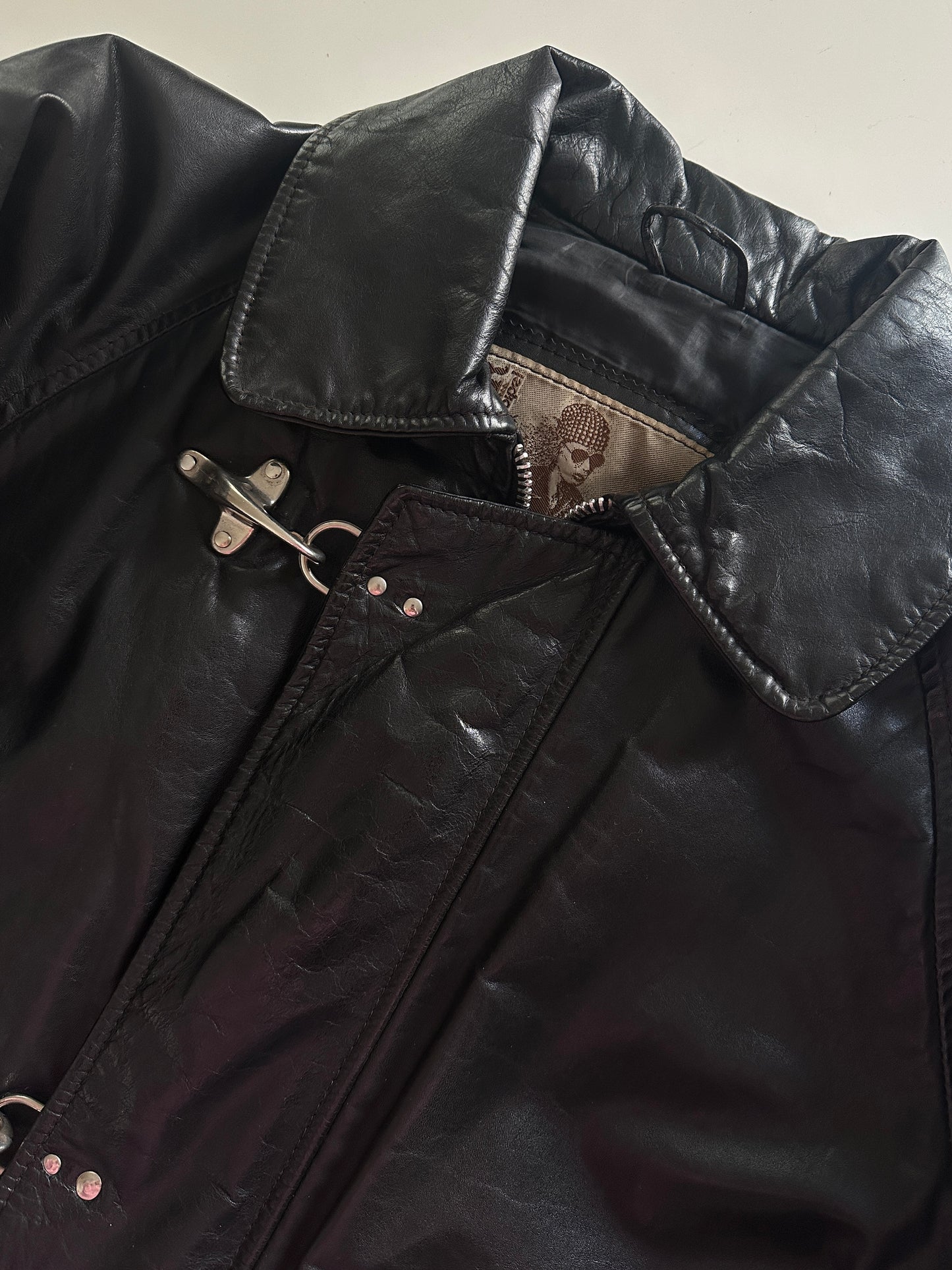 Hook Closure Leather Jacket
