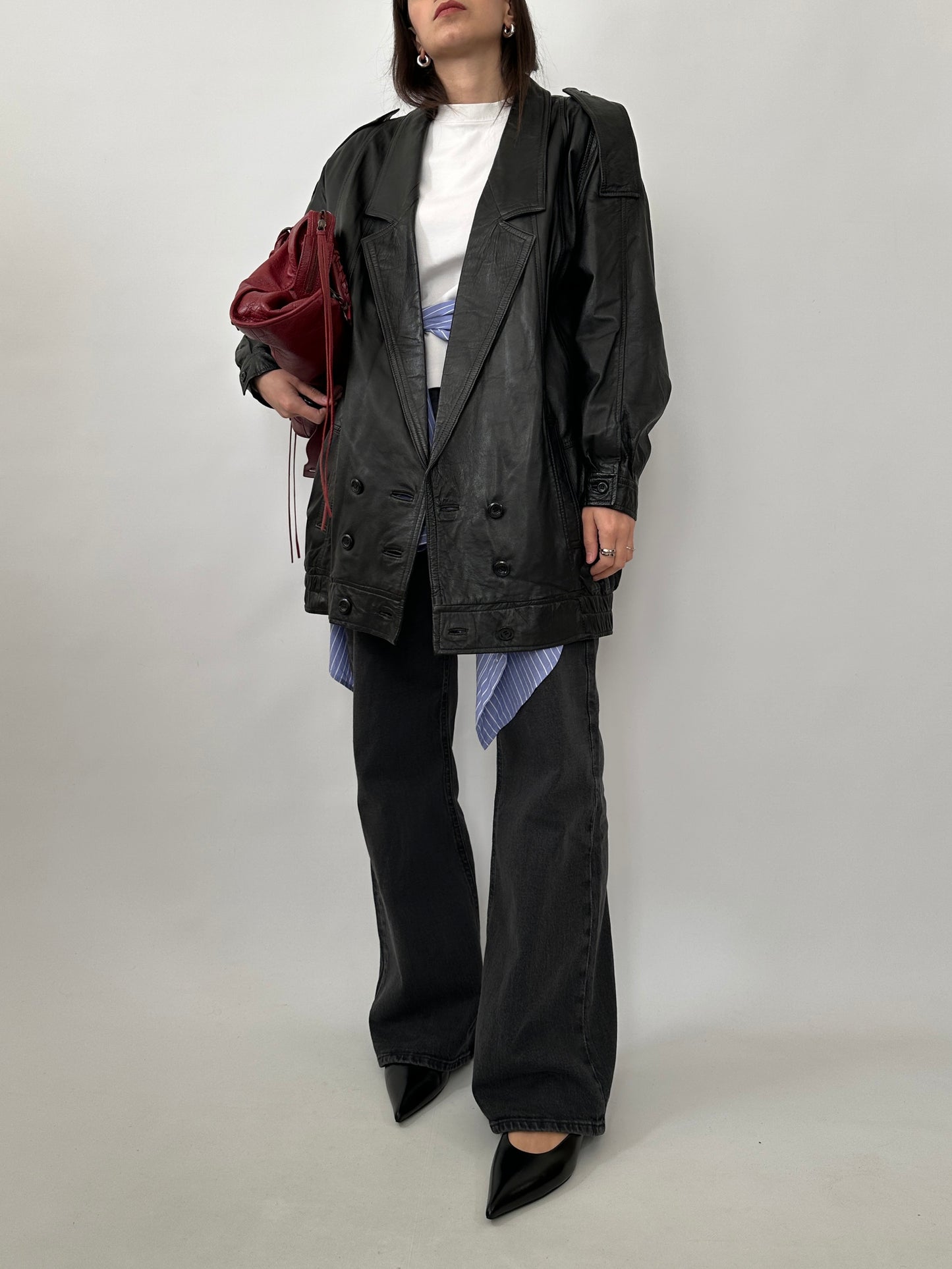 Oversized Vintage Leather Power Jacket