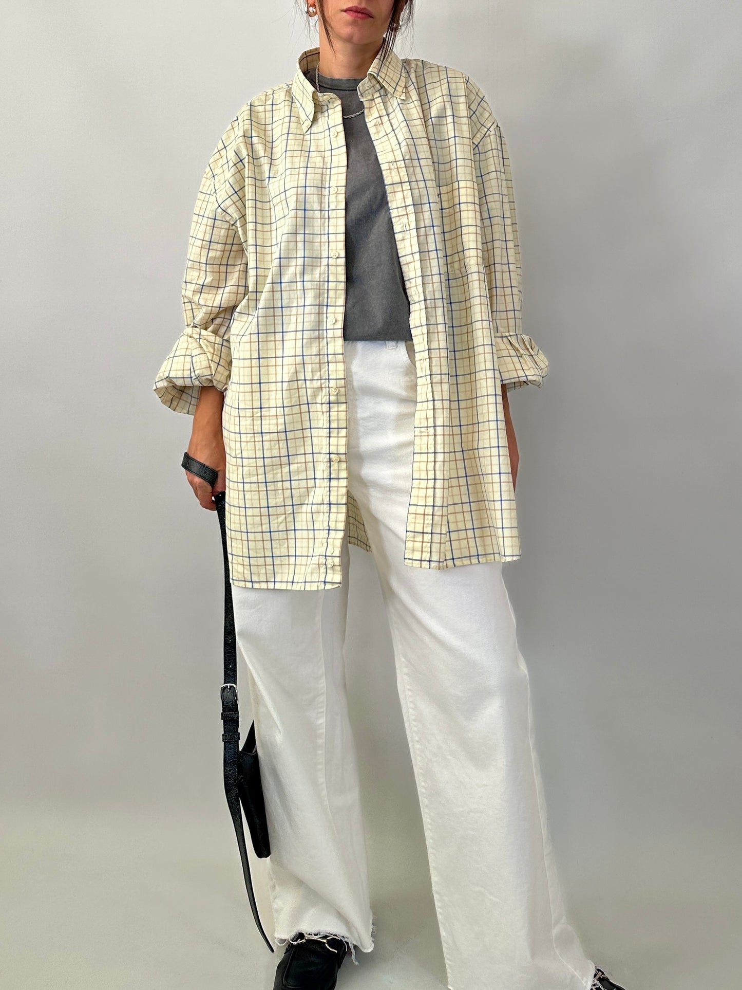 Butter yellow casual checked shirt