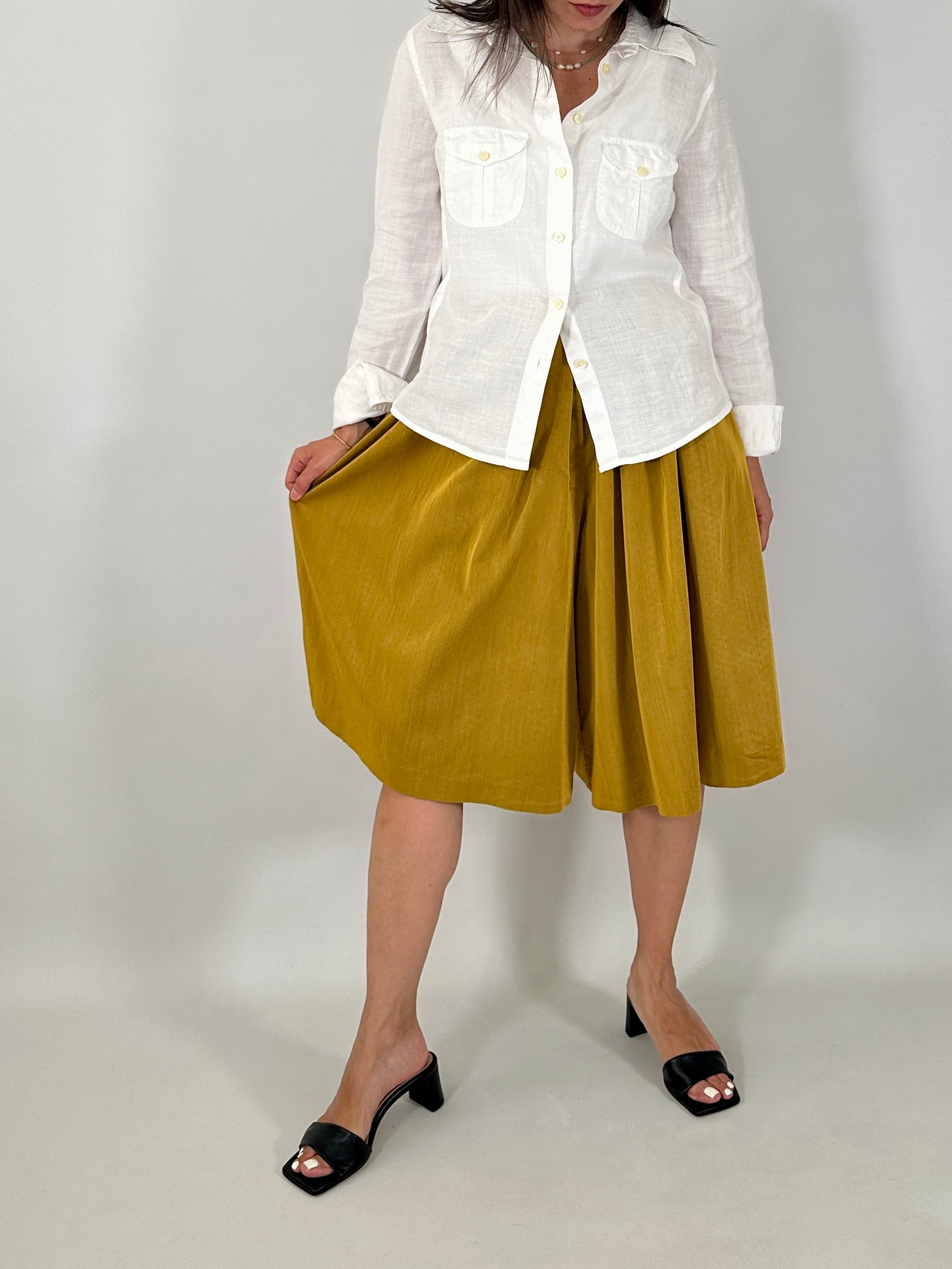 Wide-leg mustard culottes