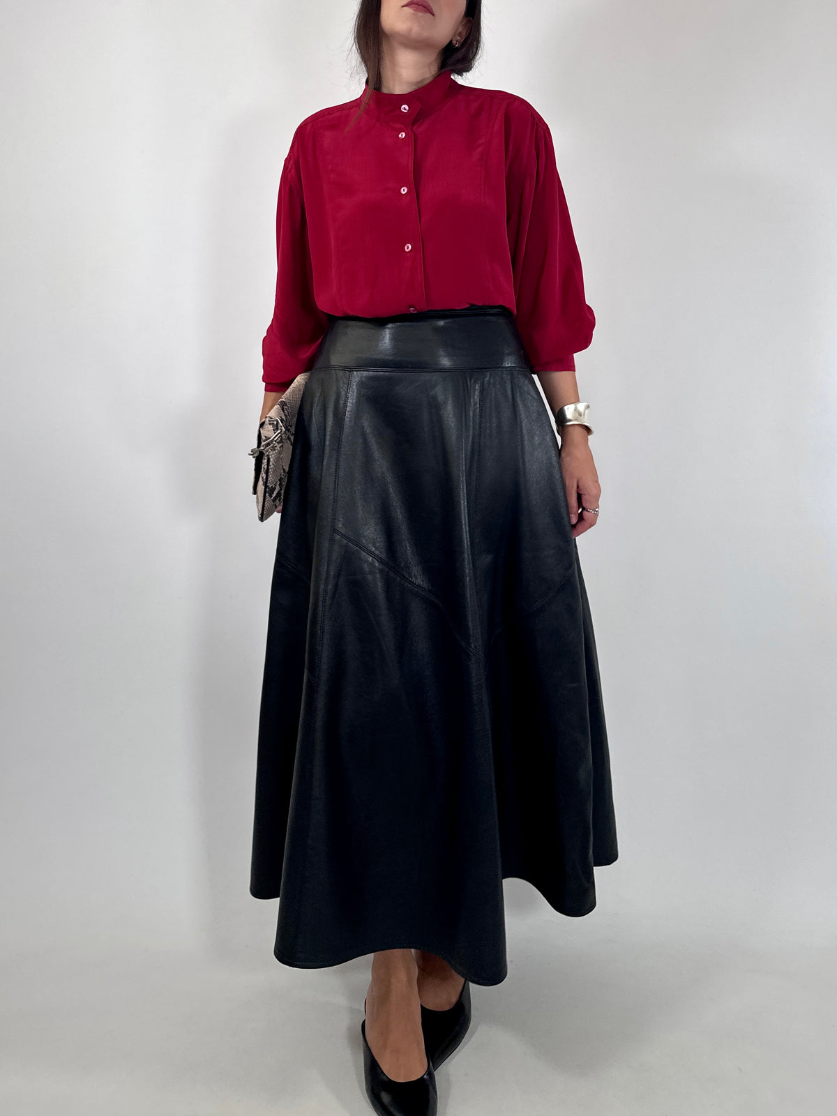 Vintage Black Leather Maxi Skirt