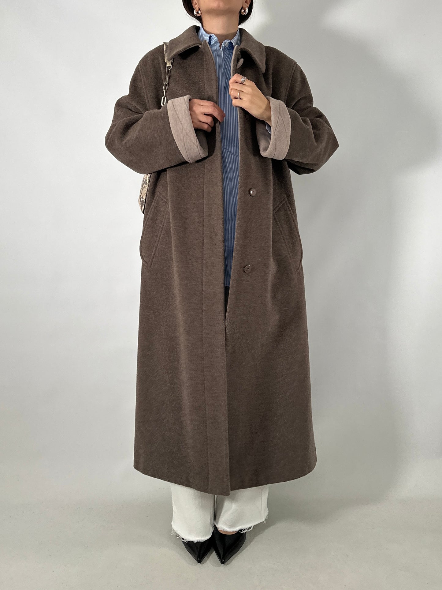 Vintage taupe wool and cashmere long coat