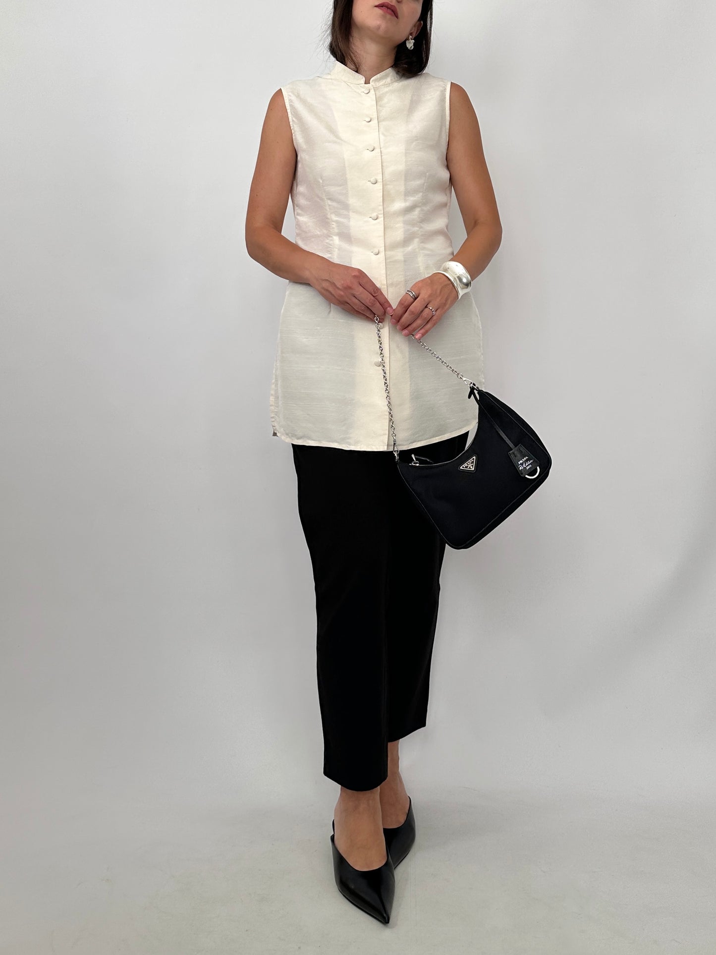 Silk Mandarin Collar Blouse
