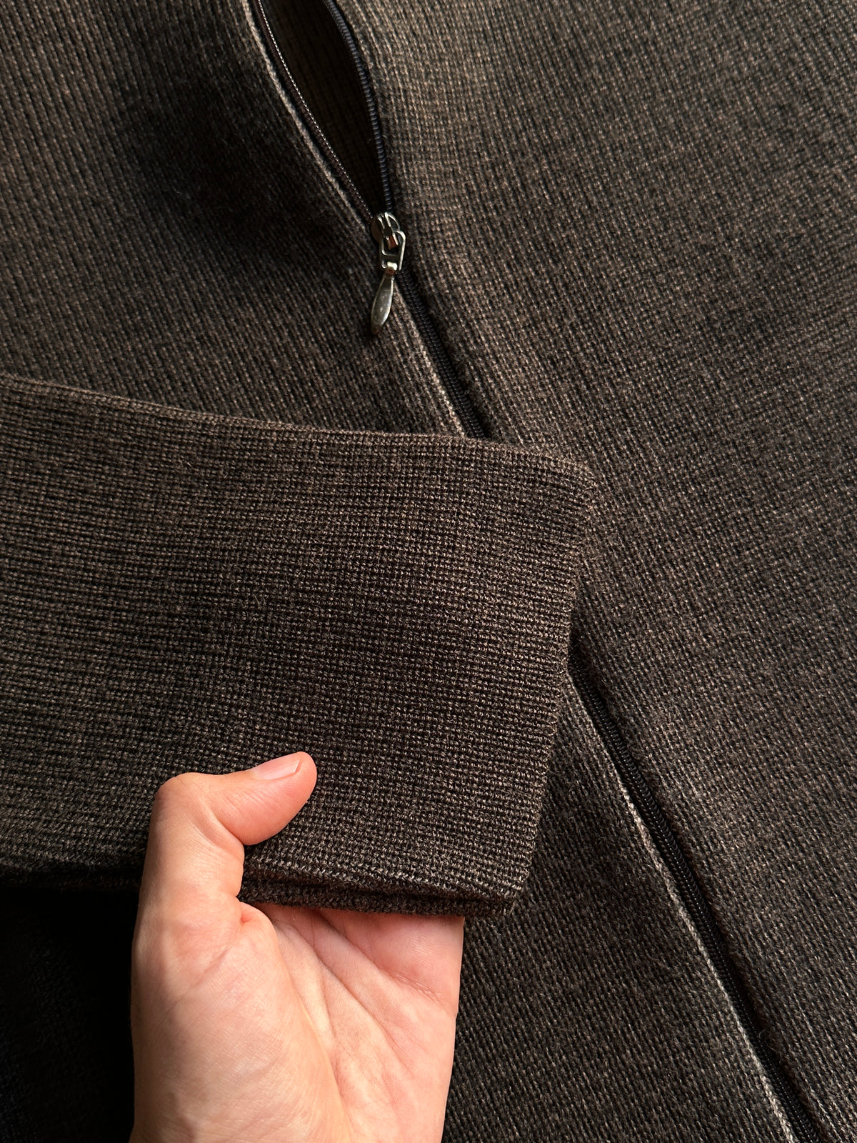 Brown Zip-Up Knit Cardigan