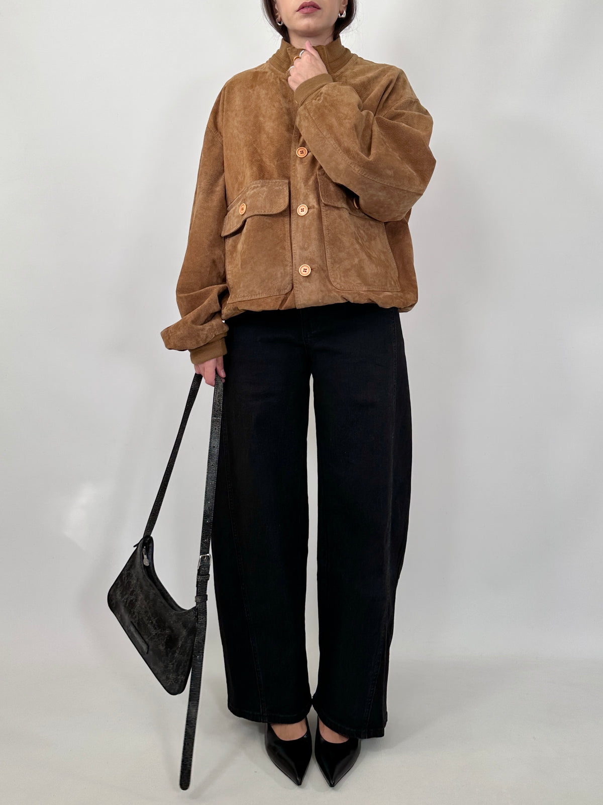 Cognac Suede Bomber Jacket