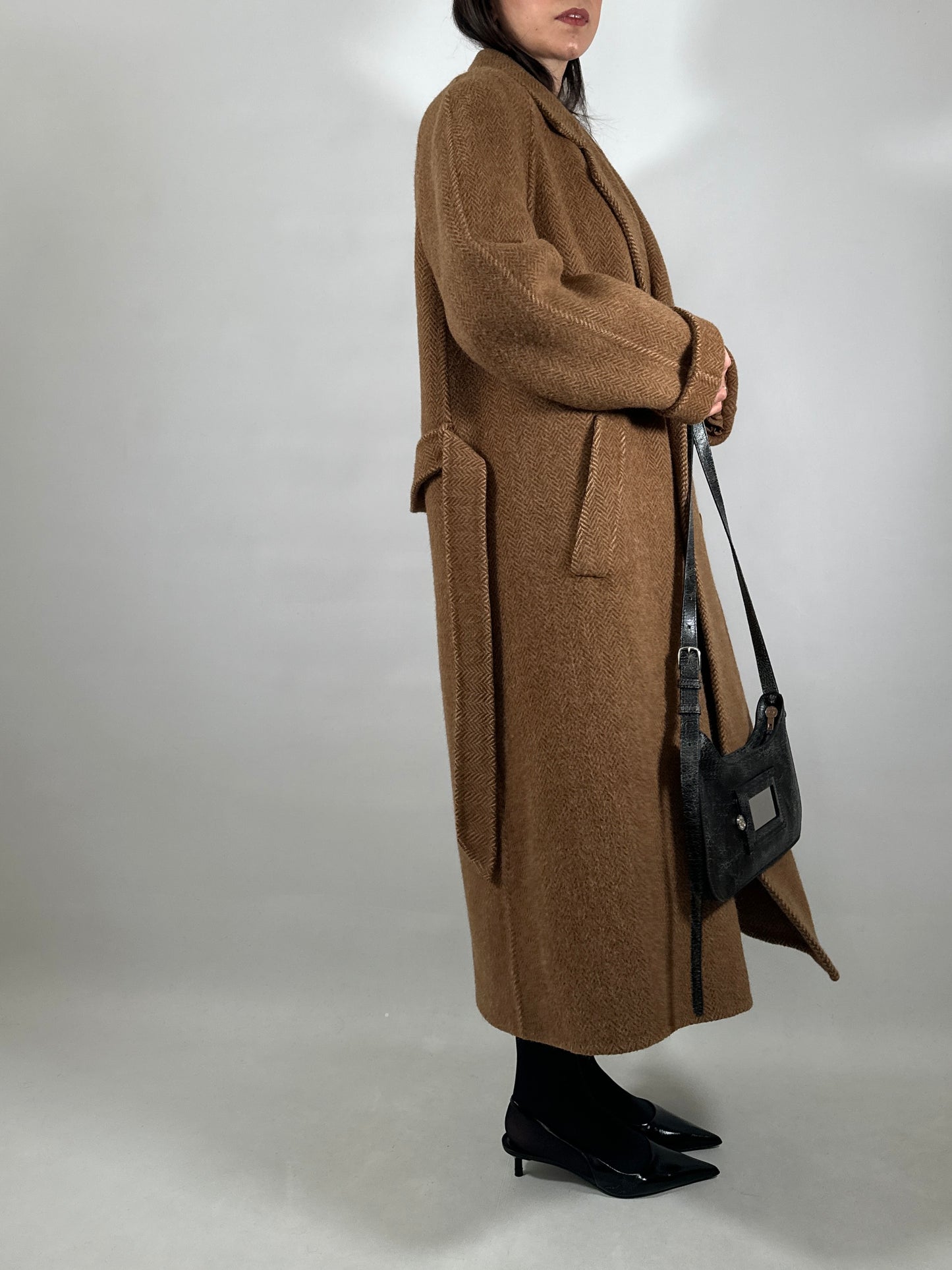 Oversized Herringbone Belted Coat