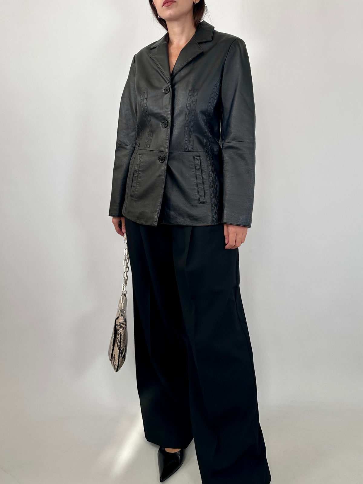 Black Leather Fitted Blazer