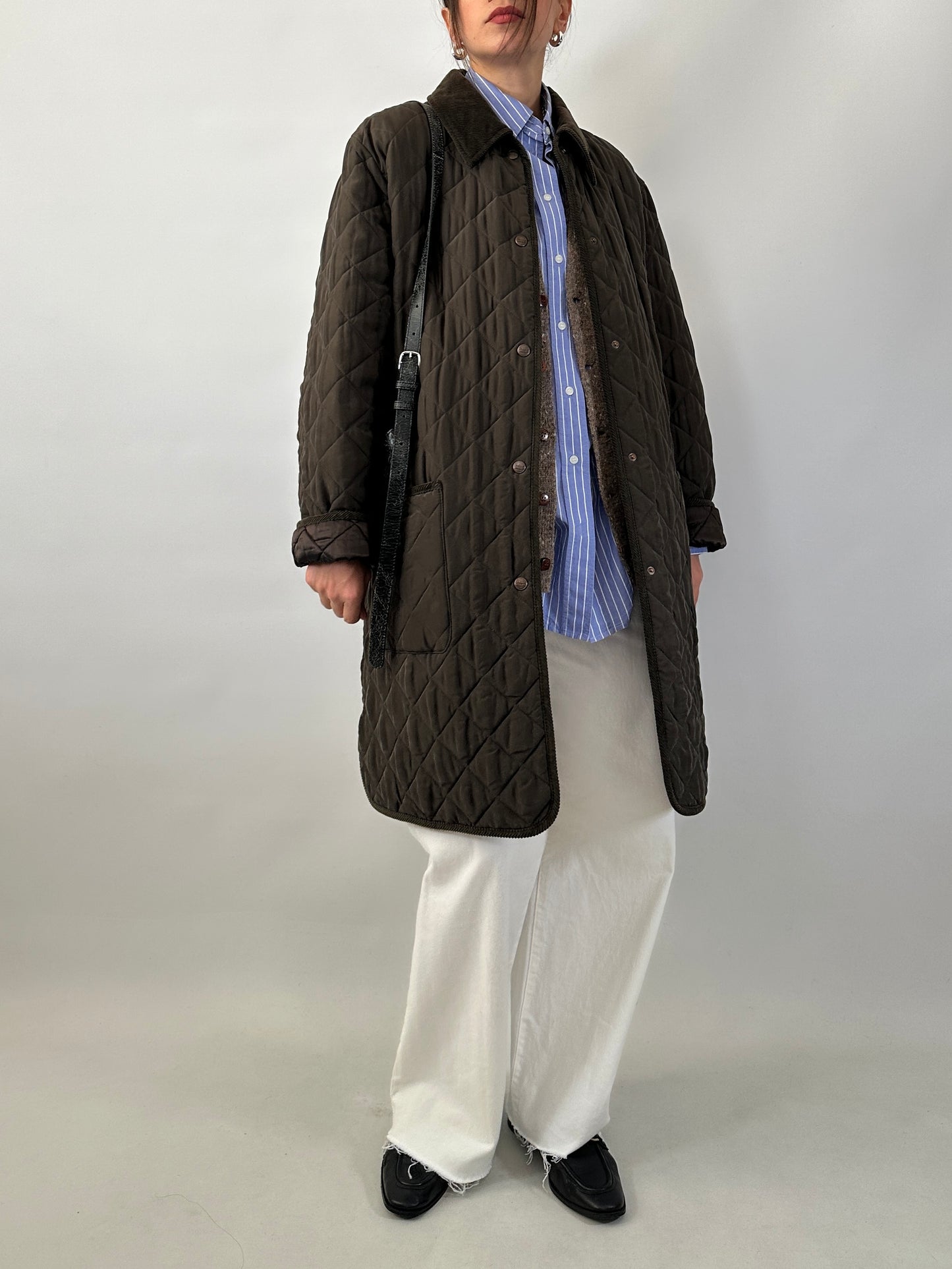 Silk long quilted jacket