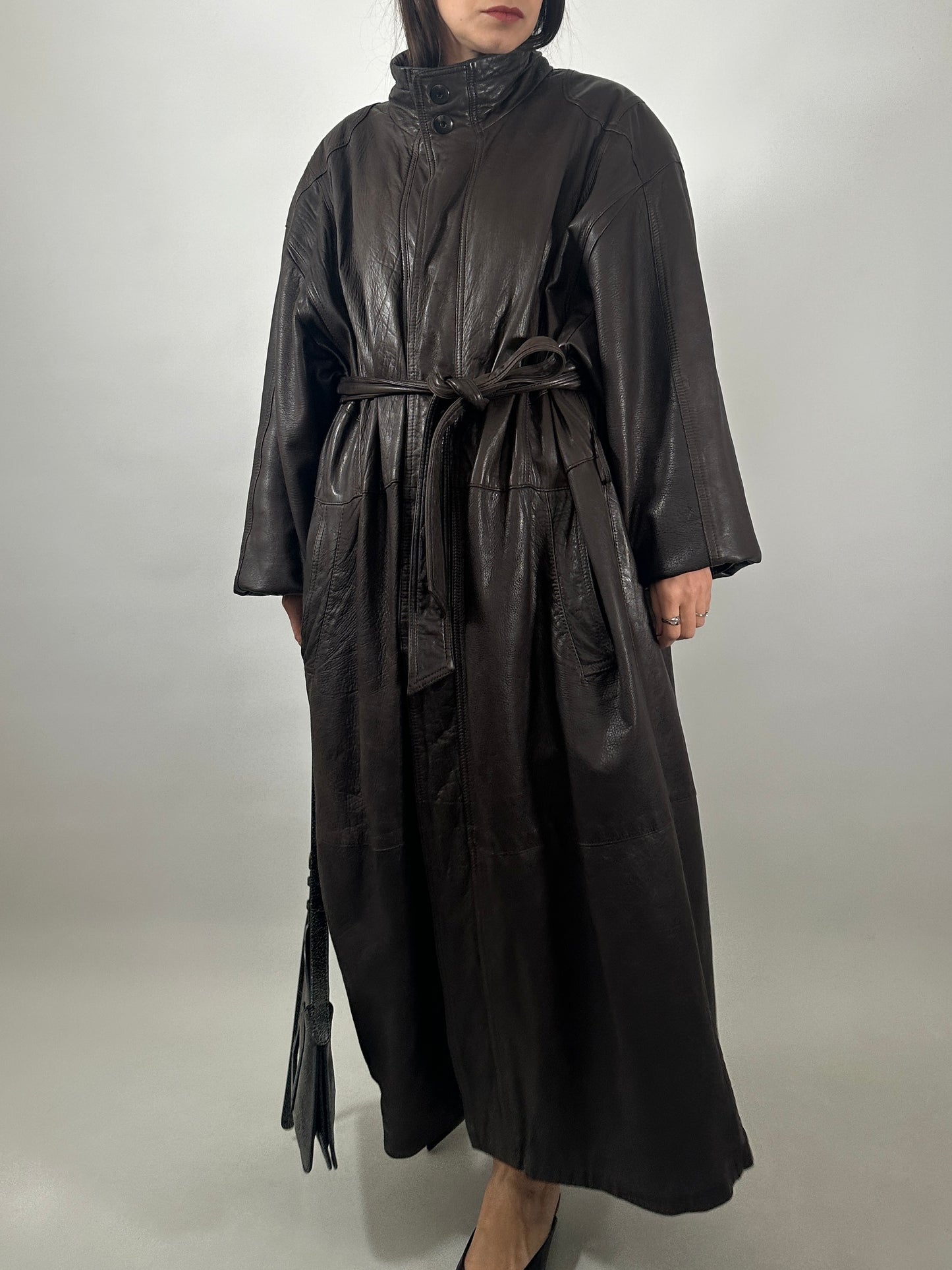 Vintage Soft Leather Funnel Neck Coat