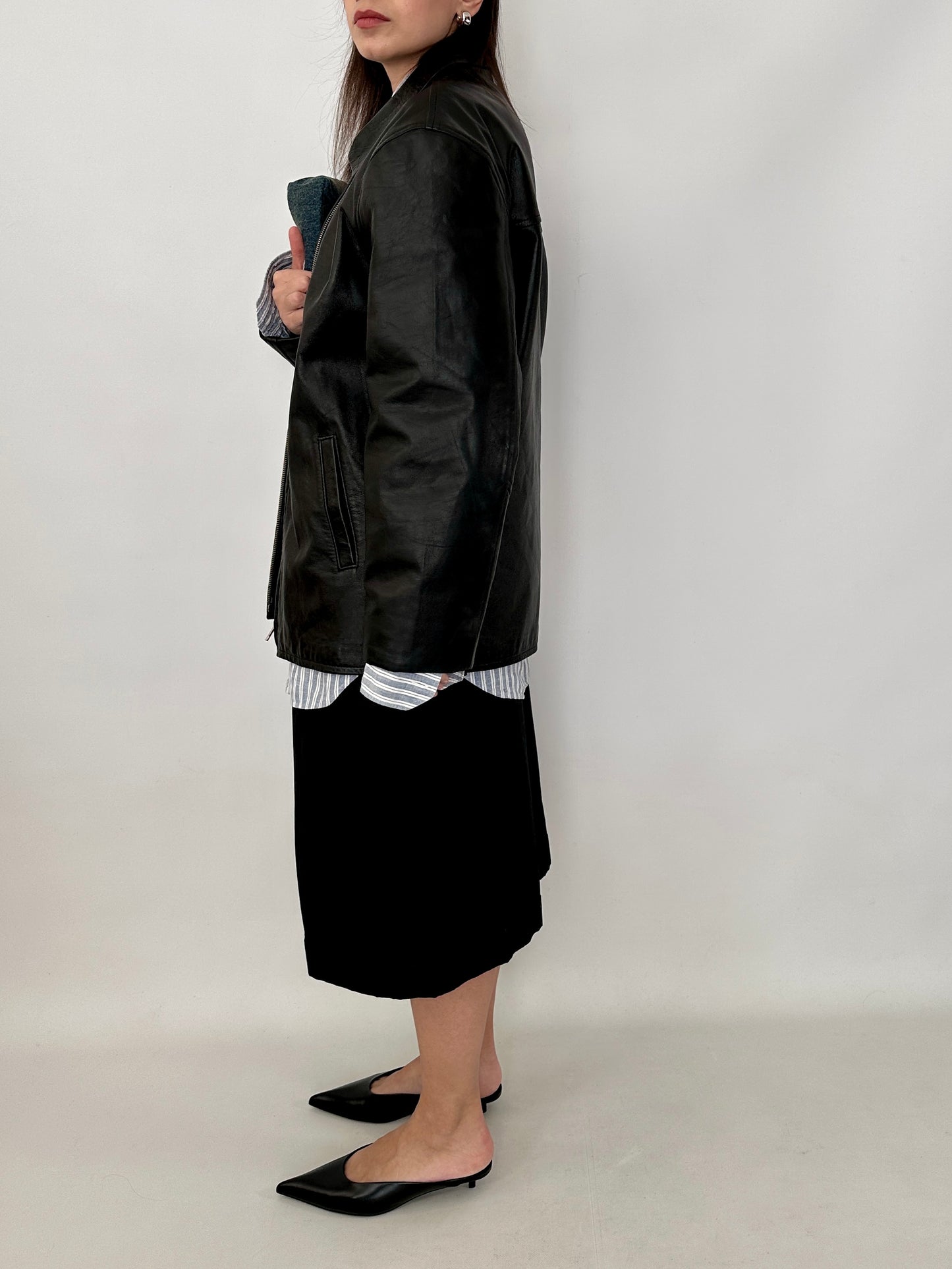 Relaxed fit leather zipped jacket