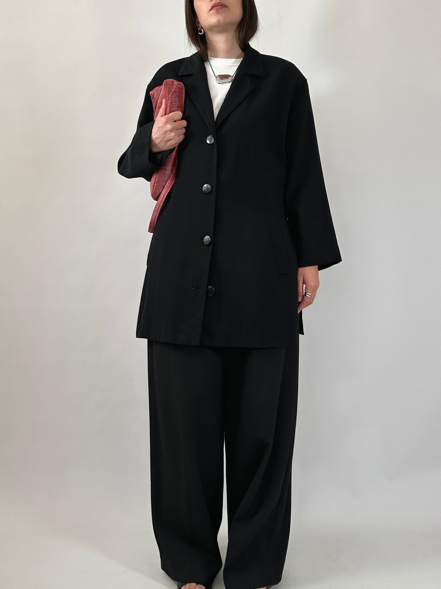 Vintage Relaxed Wool Blazer with Back Belt