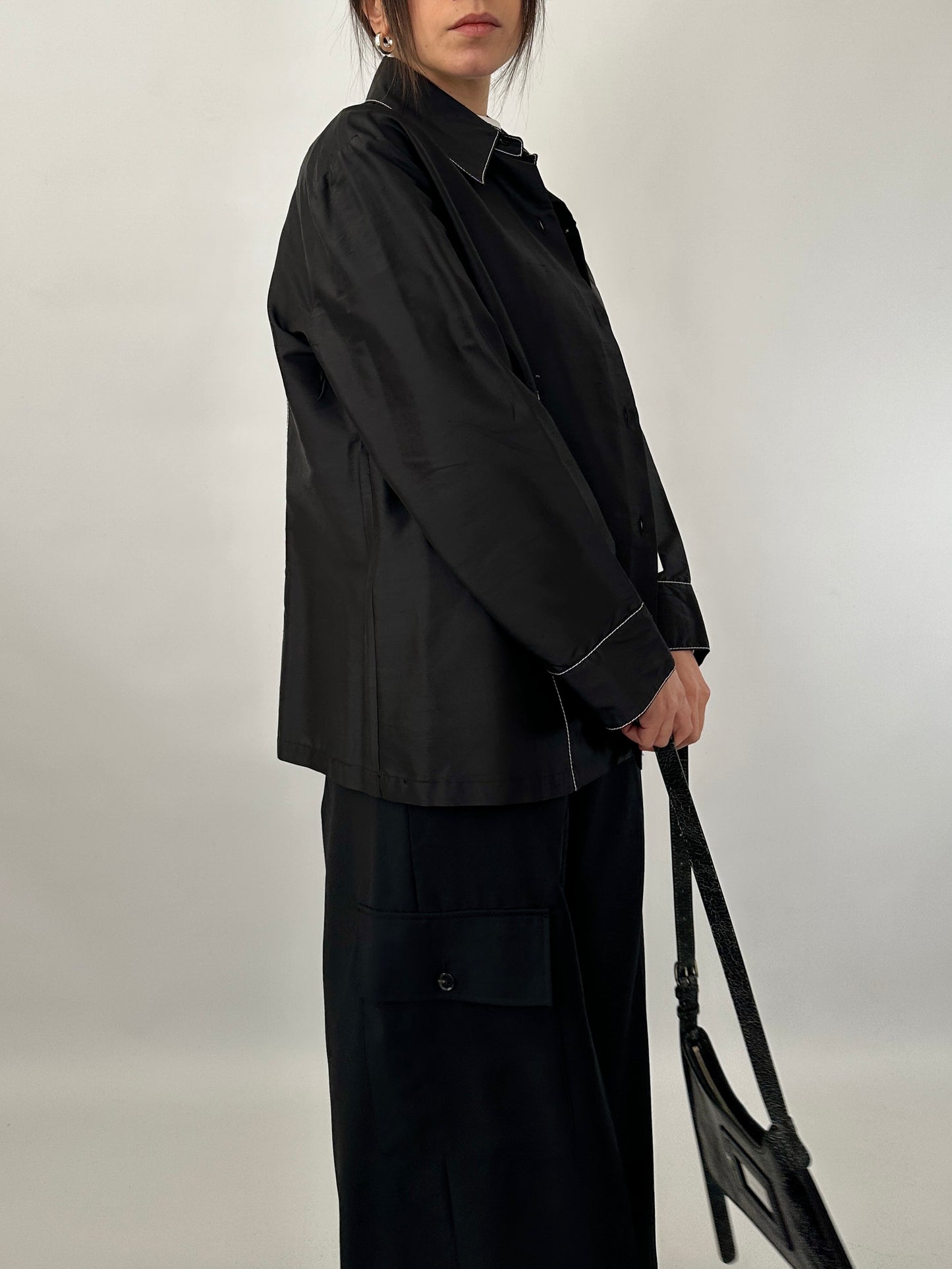 Contrast stitch silk shirt