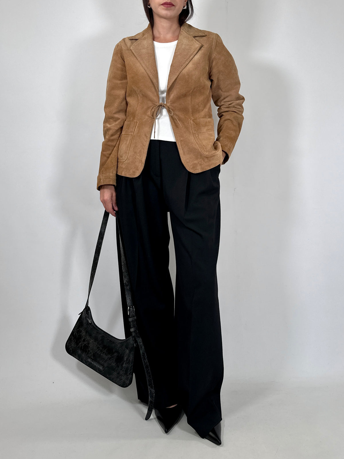 Tan Suede Tie-Front Blazer