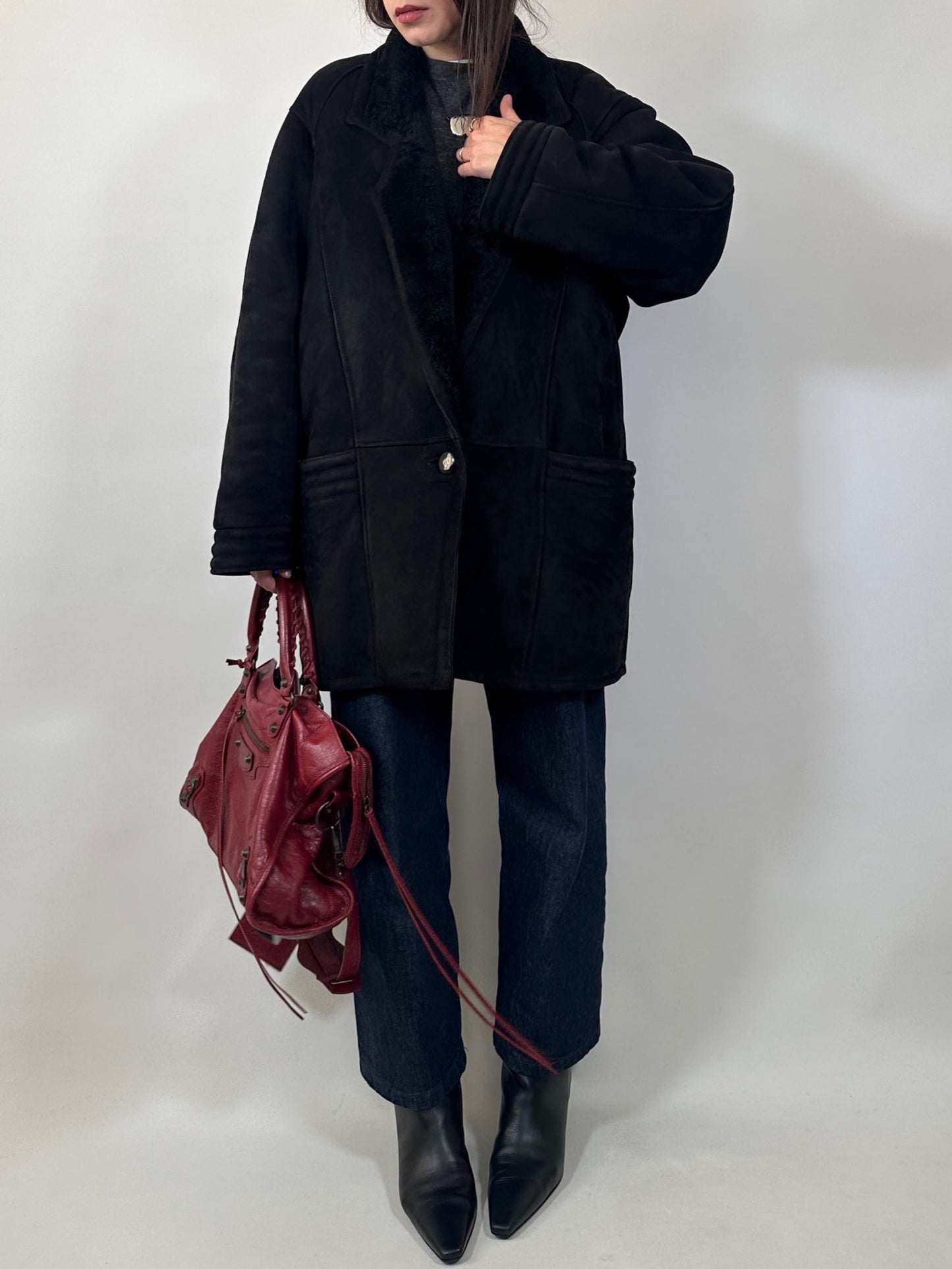 Black Suede Shearling Coat