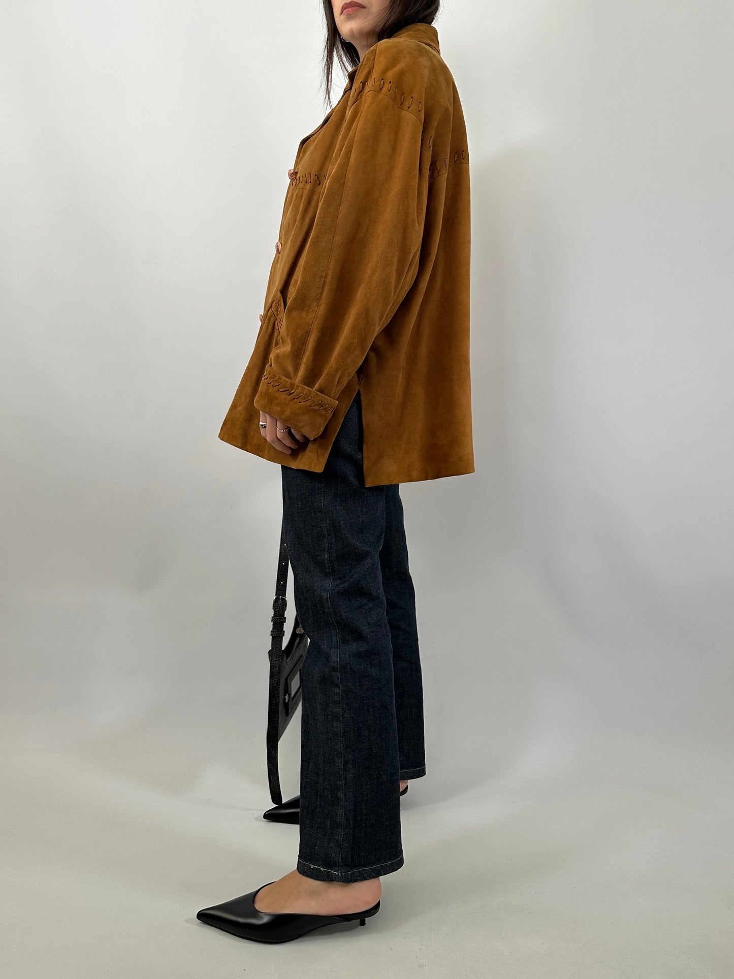 Vintage Suede Jacket with Cross-Stitch Details